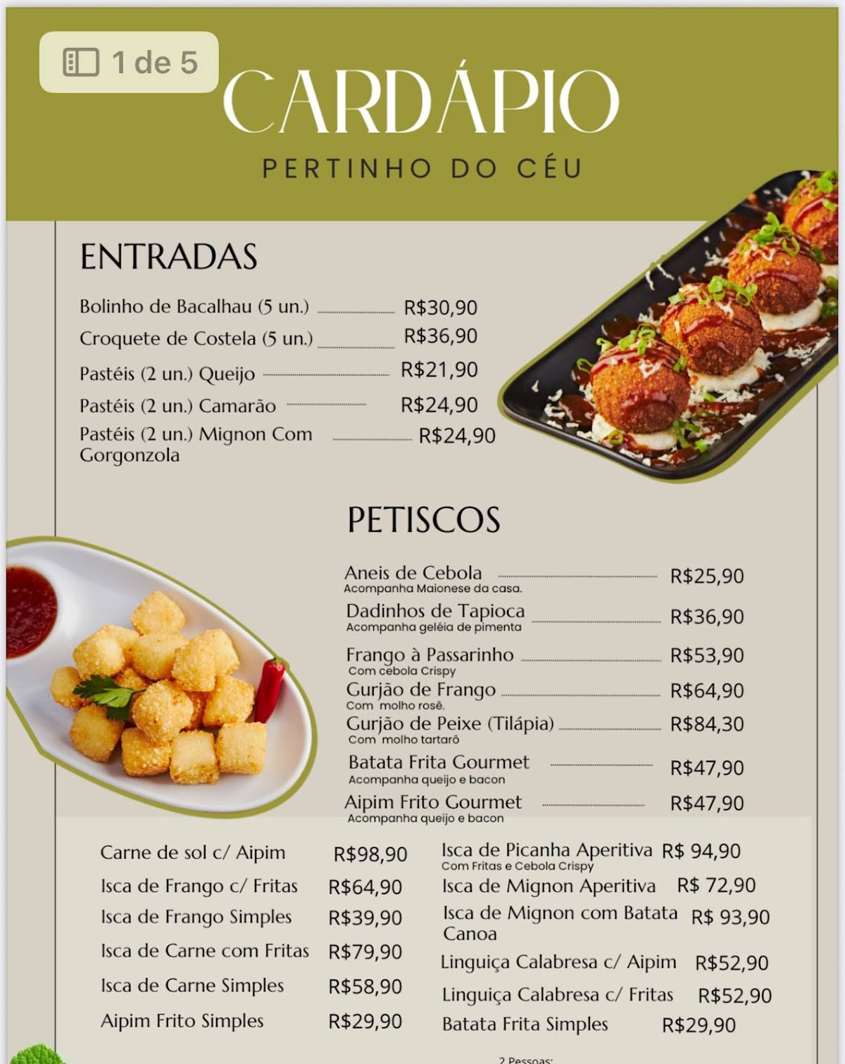Pertinho do Céu cardápio