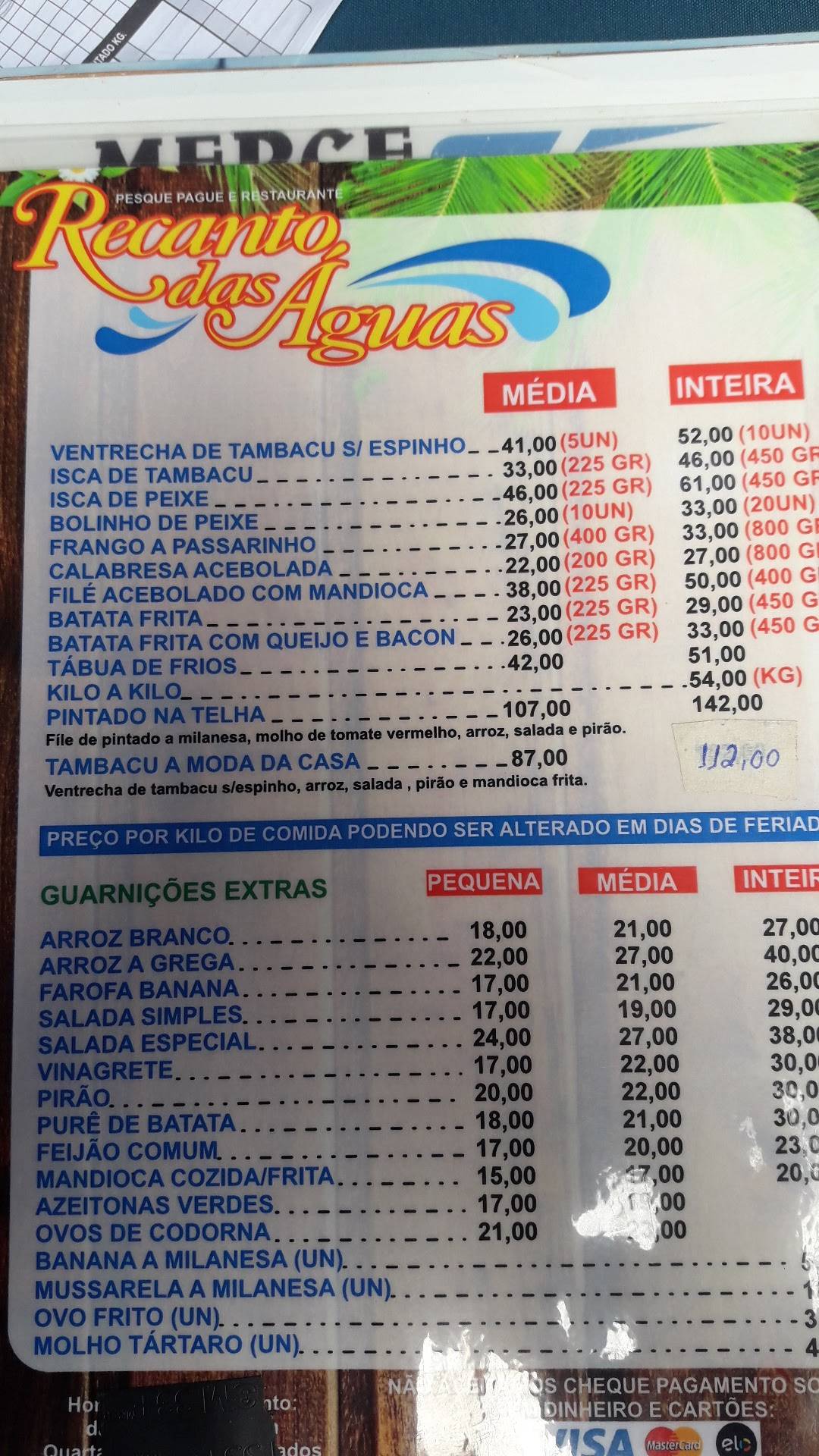 Pesque-Pague Recanto das Águas cardápio