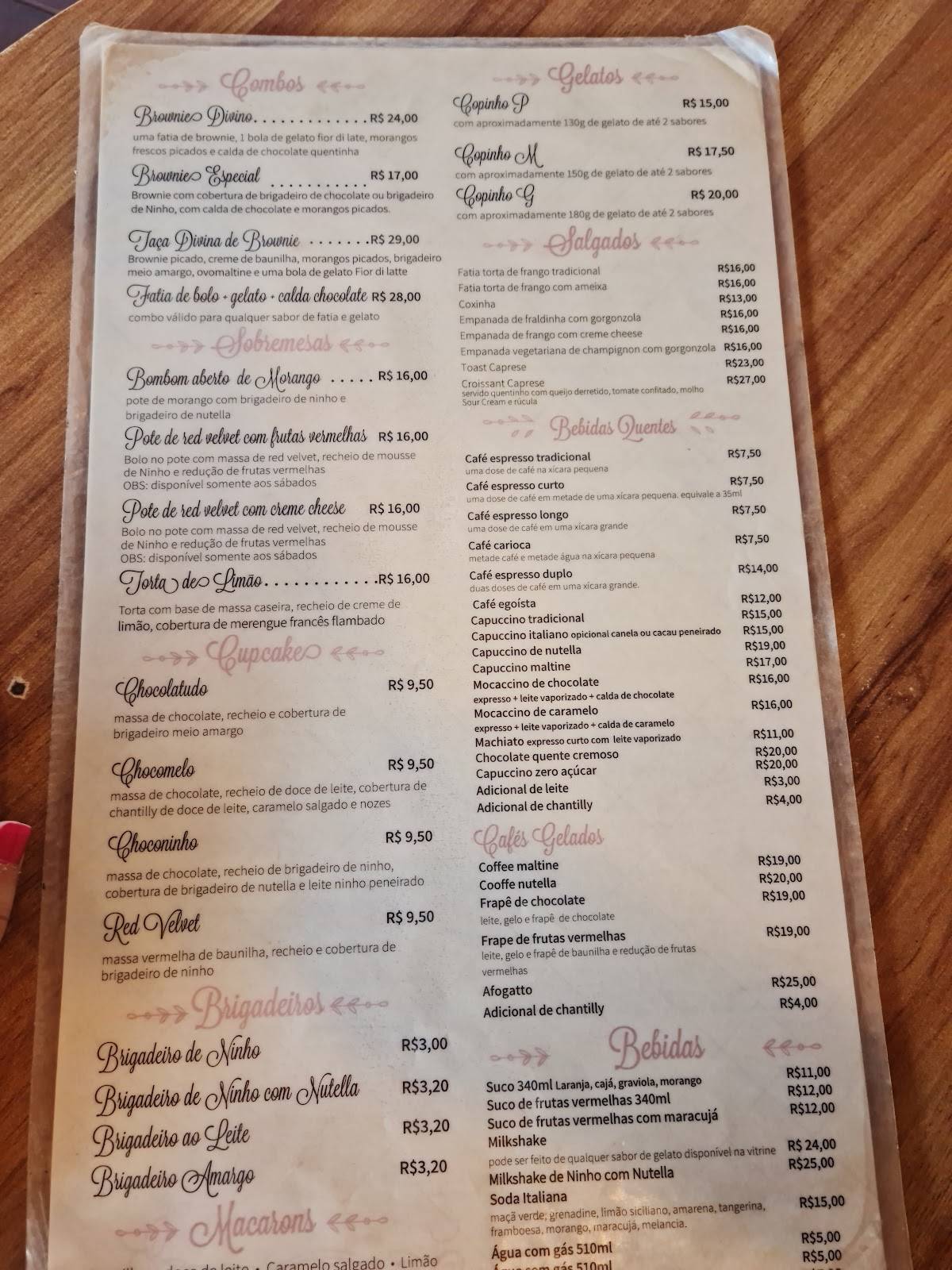 Petit Doceria cardápio