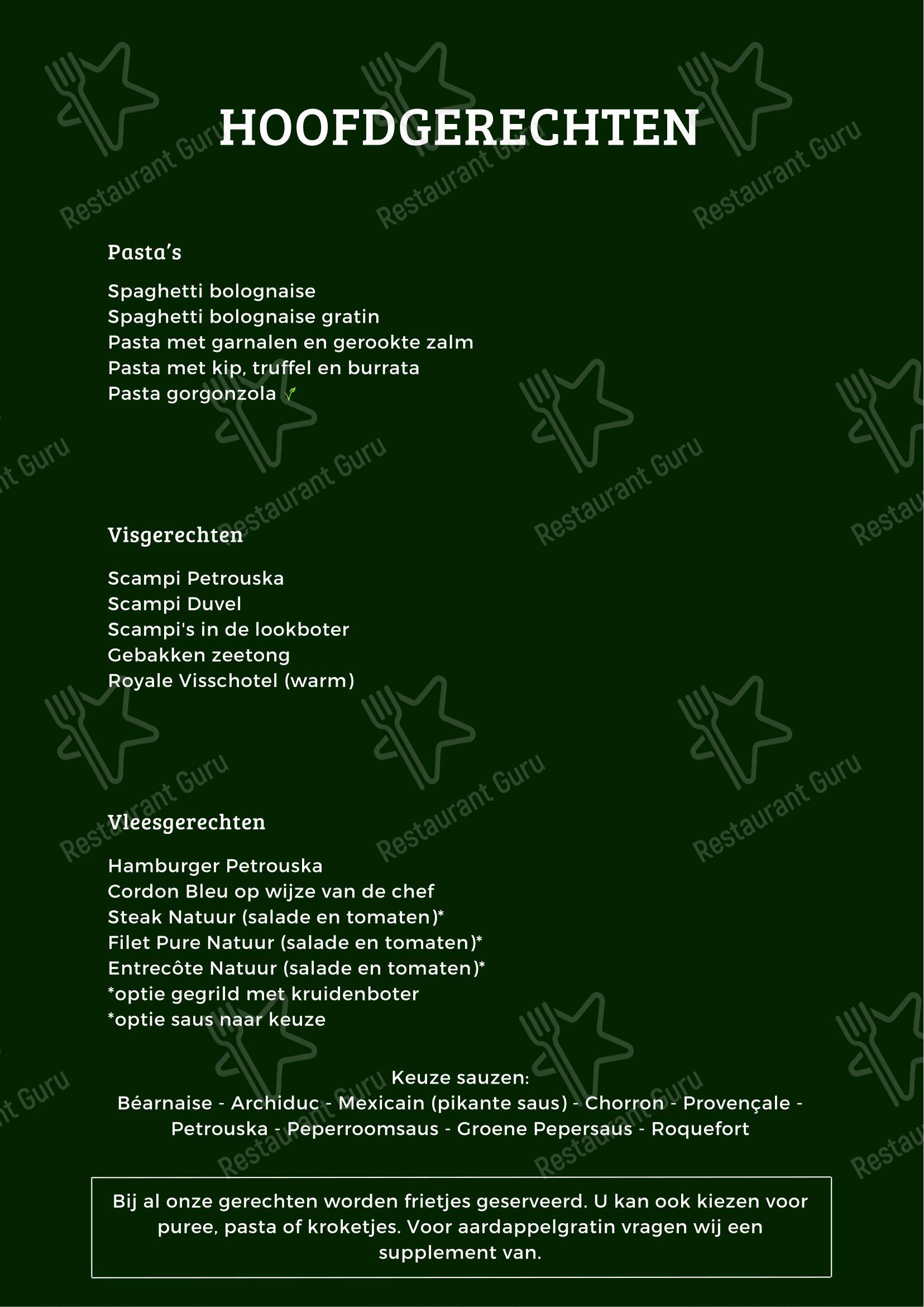 Menu pour Petrouska restaurant