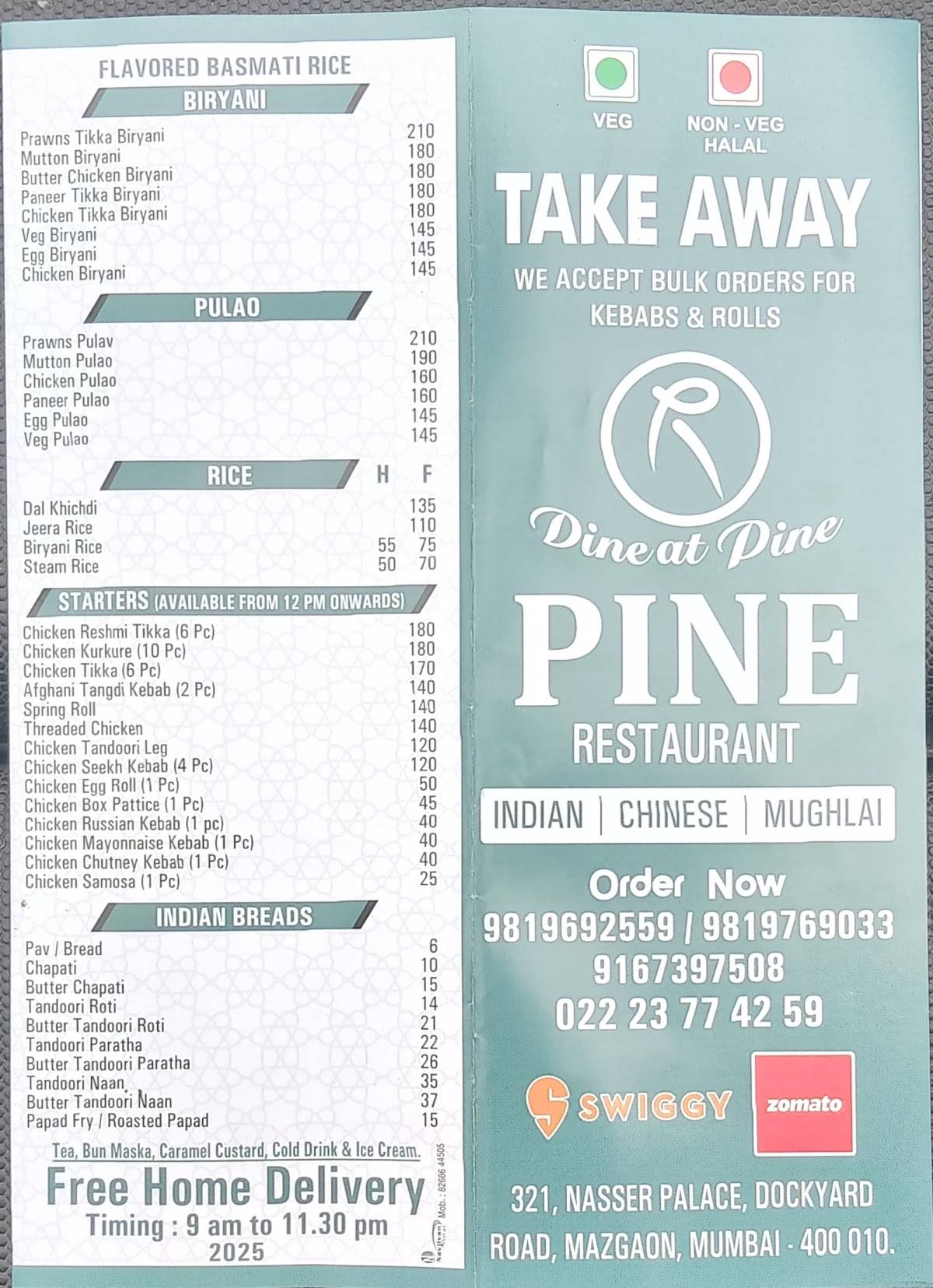 Pine Restaurant menu
