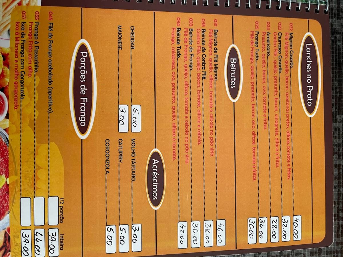 Restaurante e Chopperia ”O Casarão” cardápio