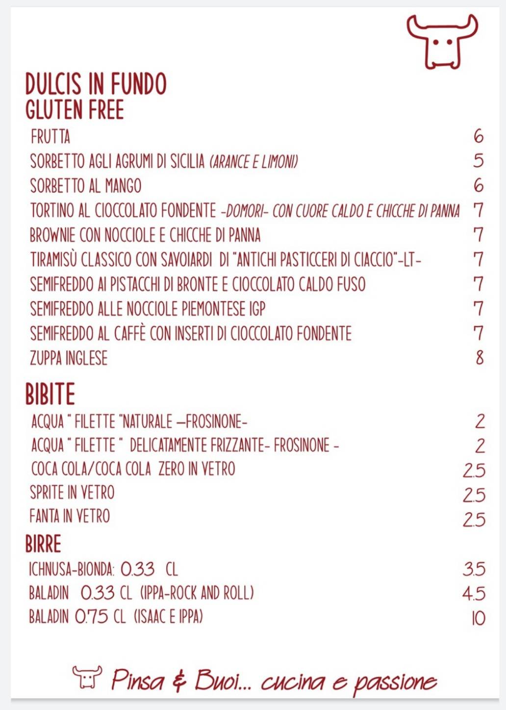 Menu di Pinsa e buoi dei...Parioli 