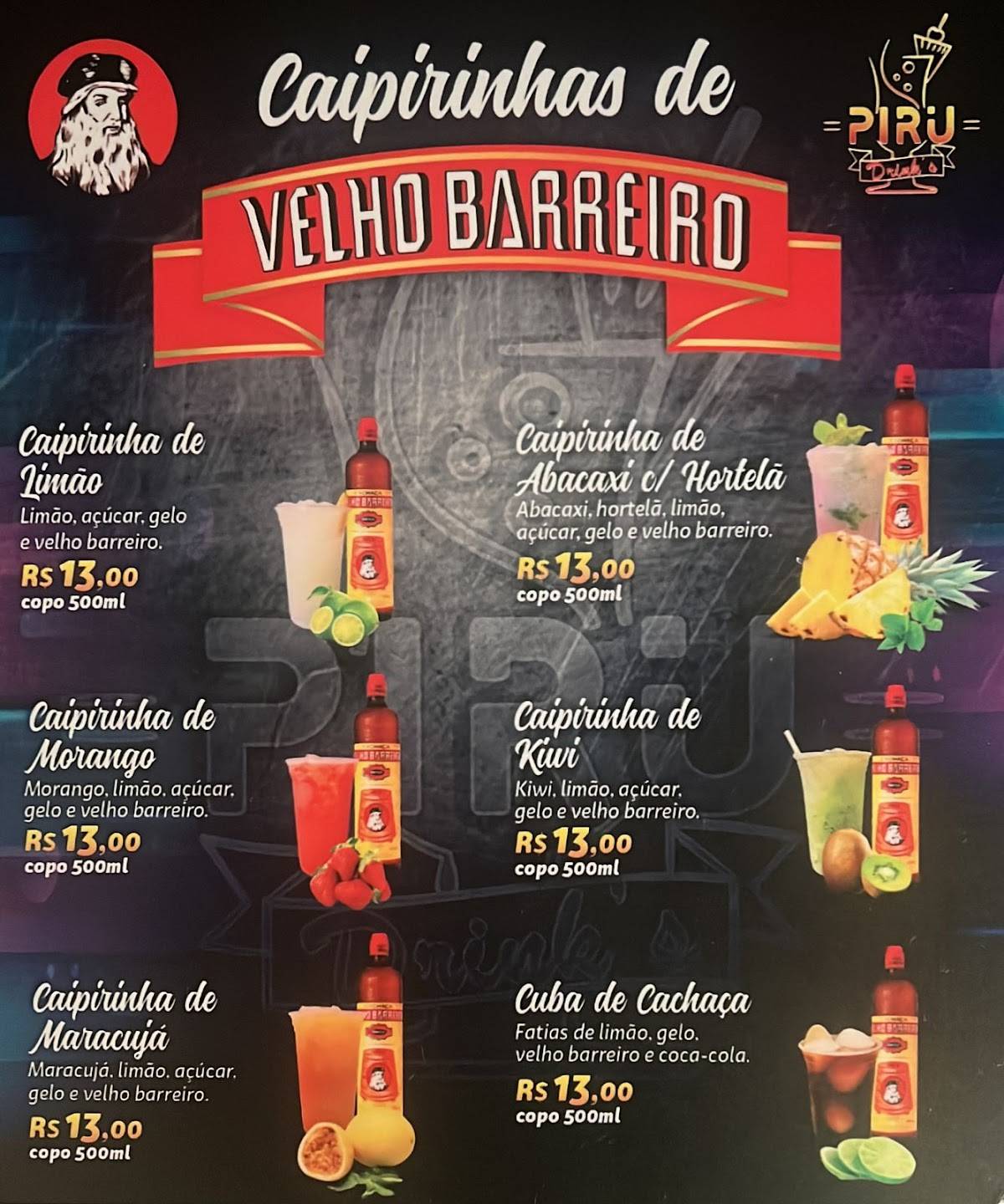 Piru Drink's Rolê cardápio
