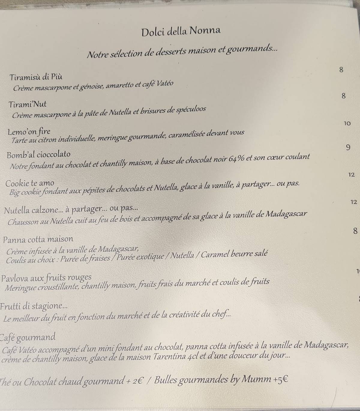 Menu de Più Aubagne Alta Rocca