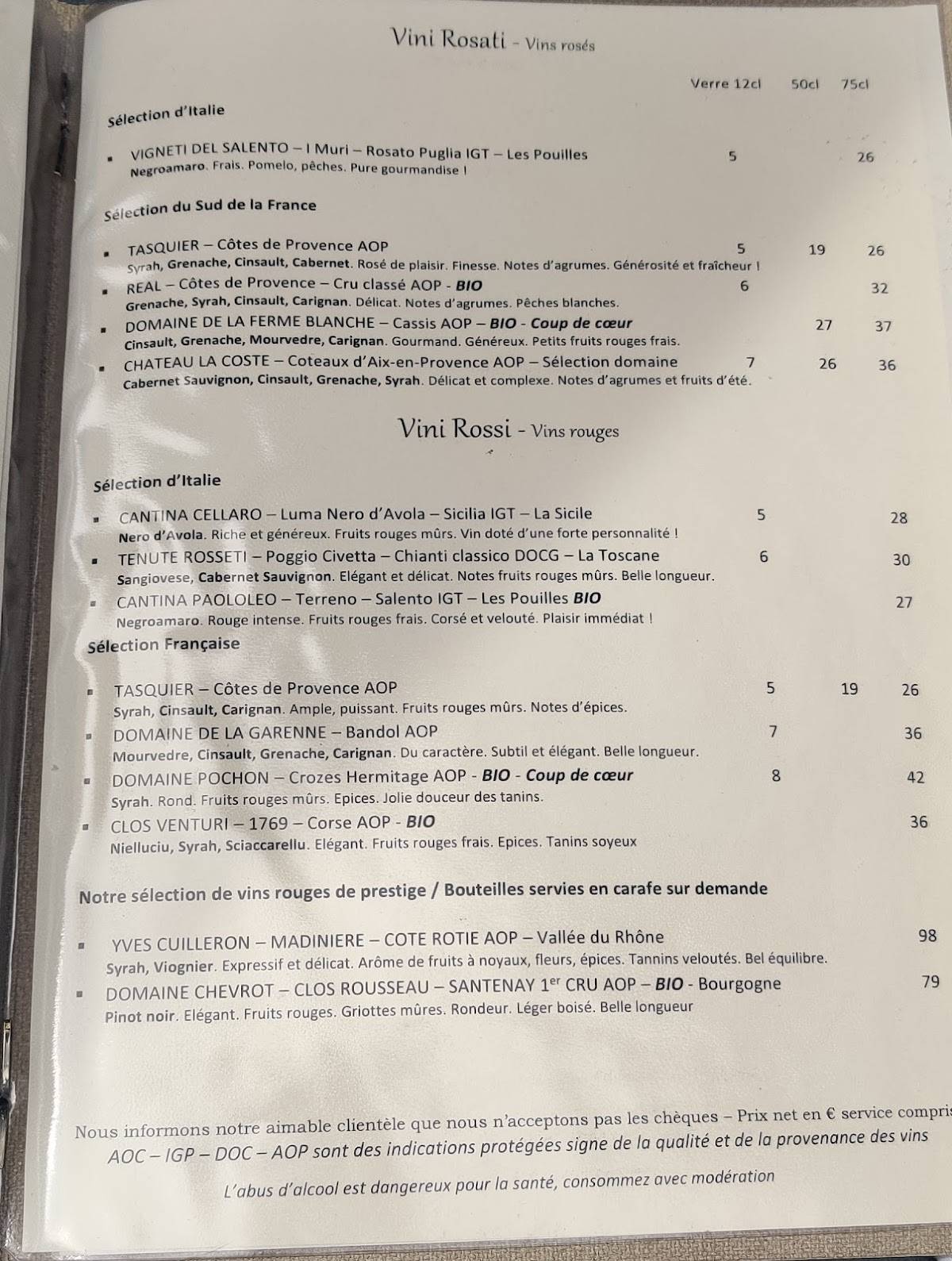 Menu de Più Aubagne Alta Rocca