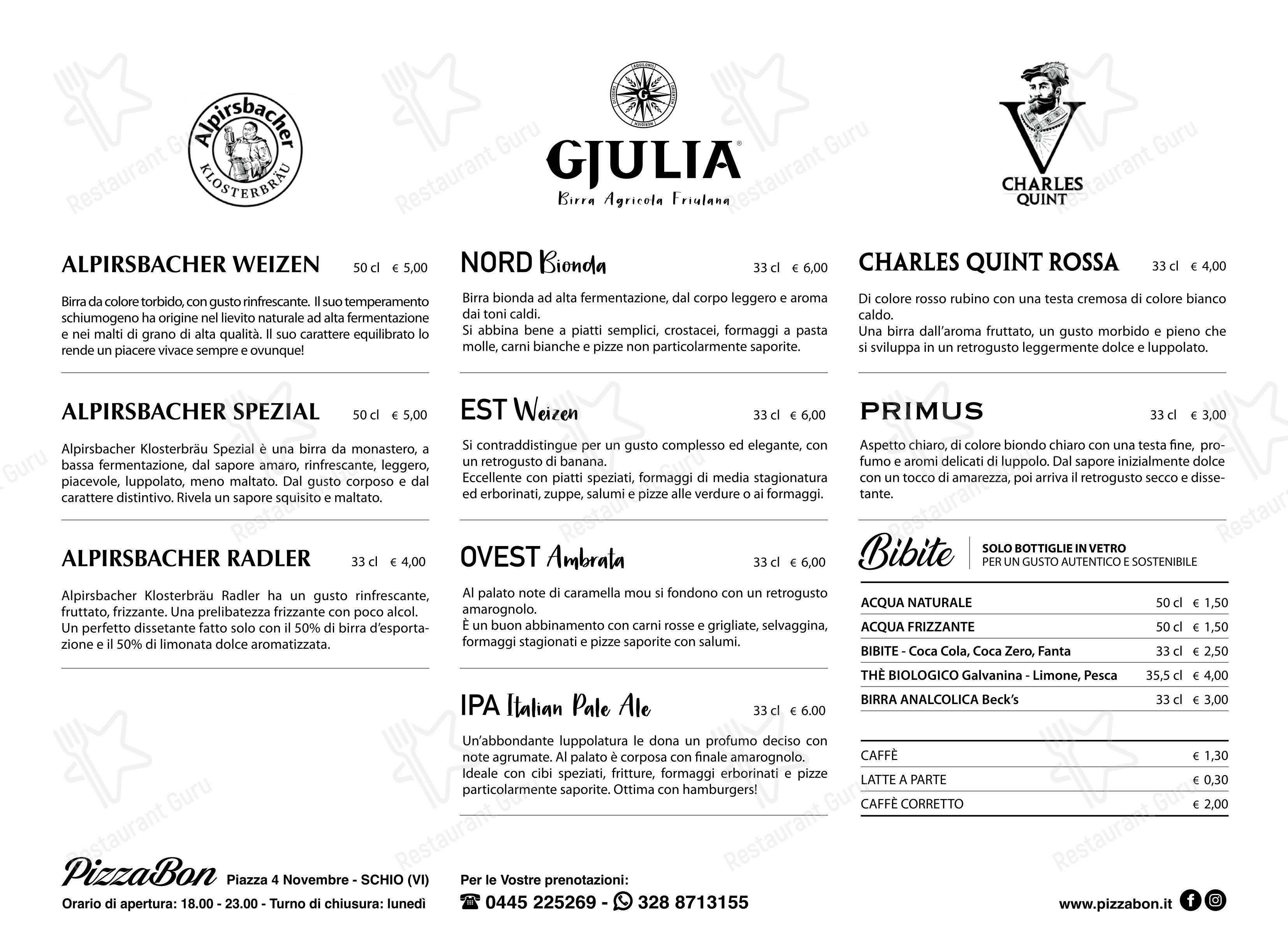 Menu per Pizza Bon pizzeria