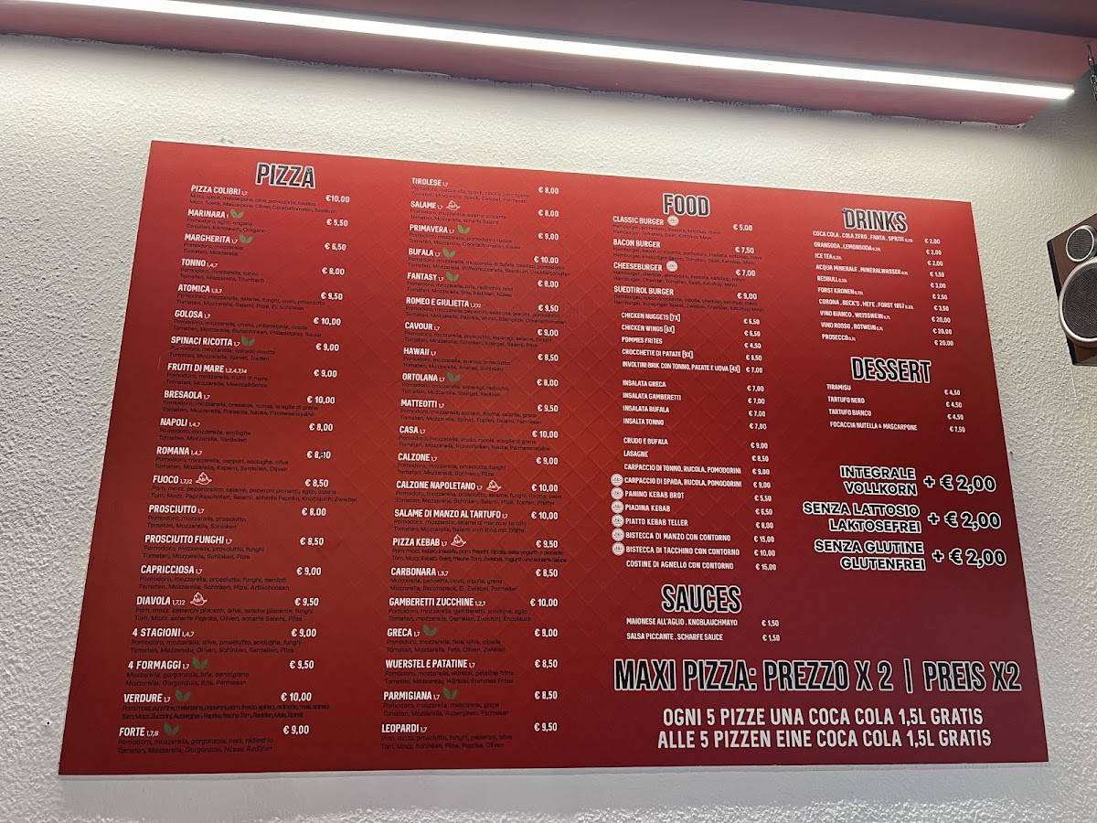 Menu di Pizza Colibrì 