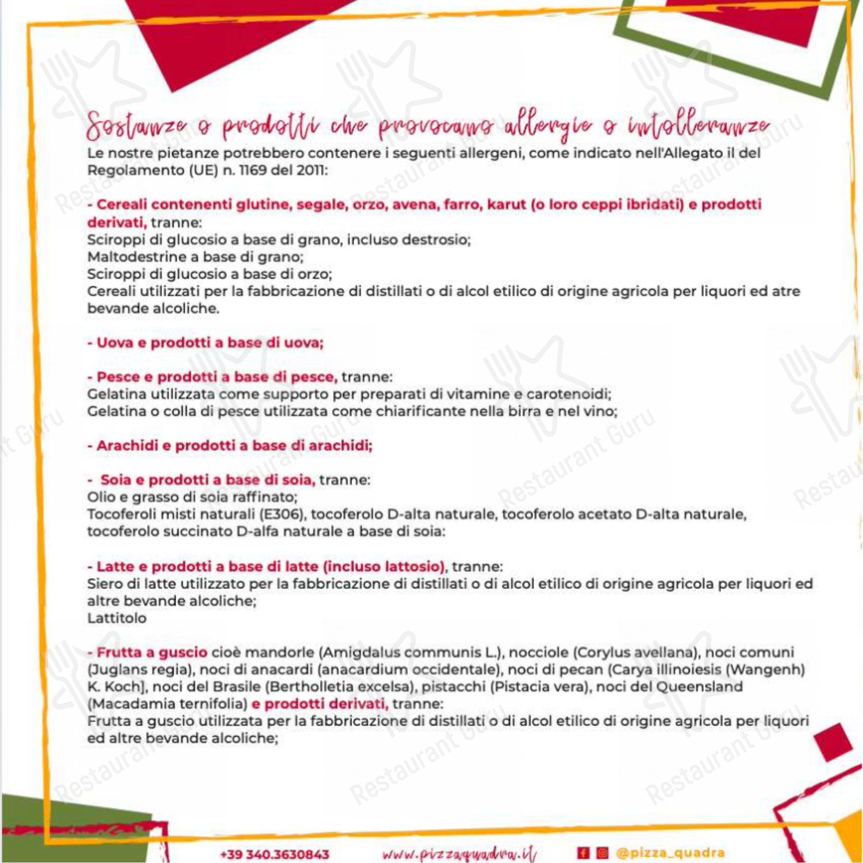 Menu per Pizza Quadra in Prato