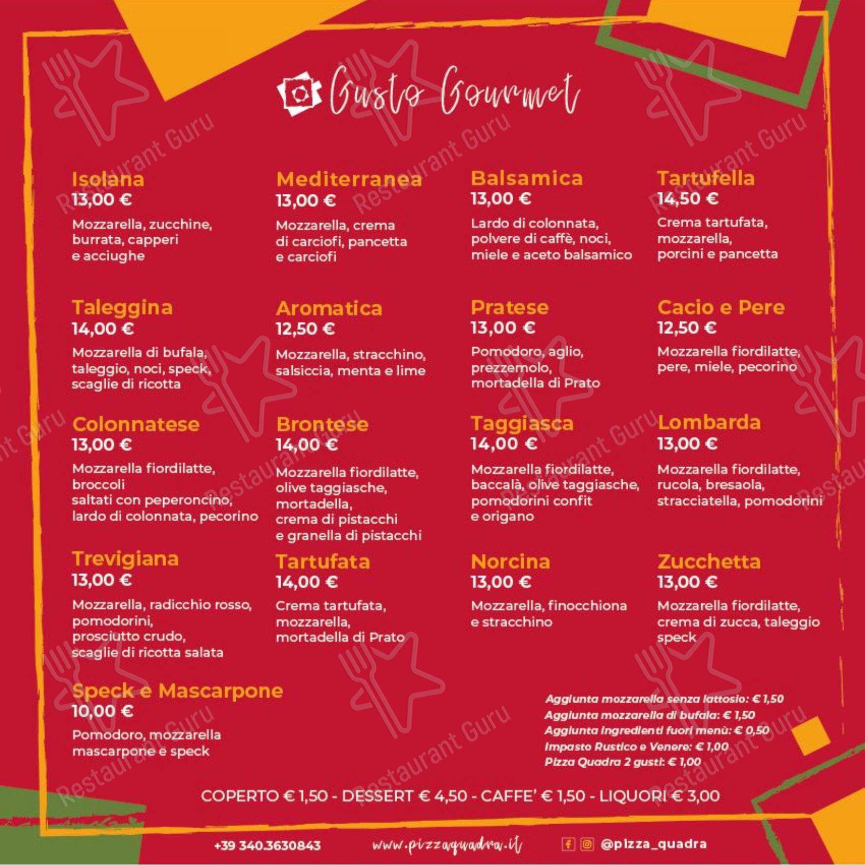 Menu di Pizza Quadra - Menu