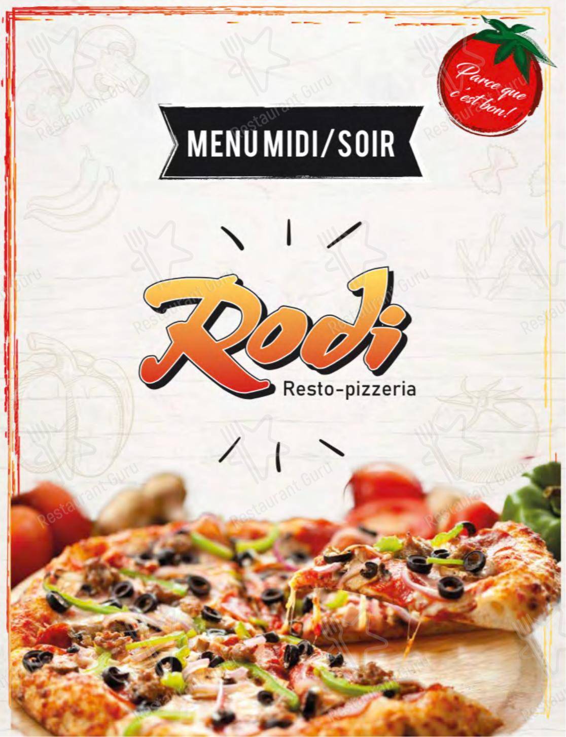 Menu pour Pizza Rodi Jonquière - plats et boissons
