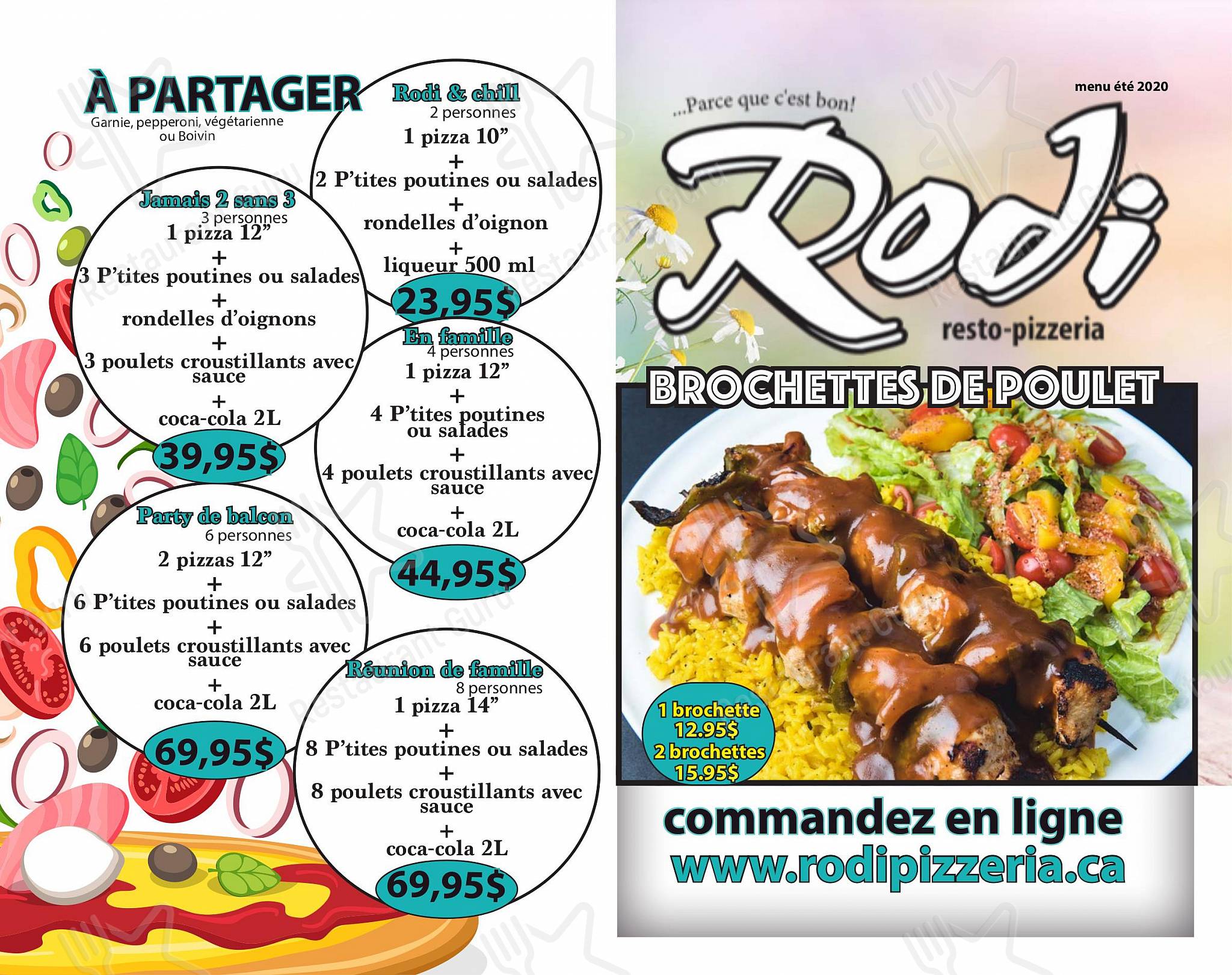 Menu pour Pizza Rodi Jonquière pizzeria