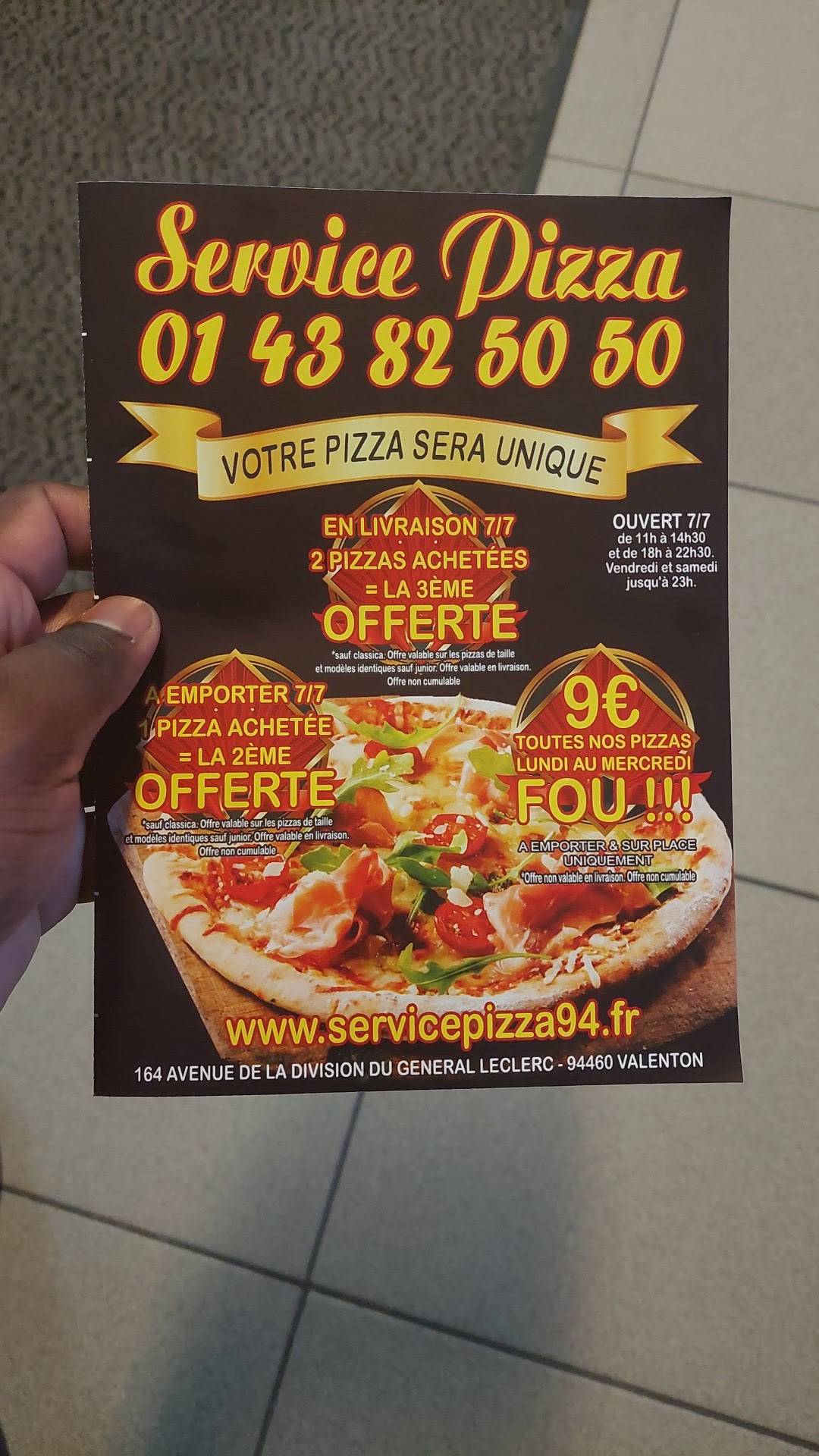 Menu de Pizza Service Valenton