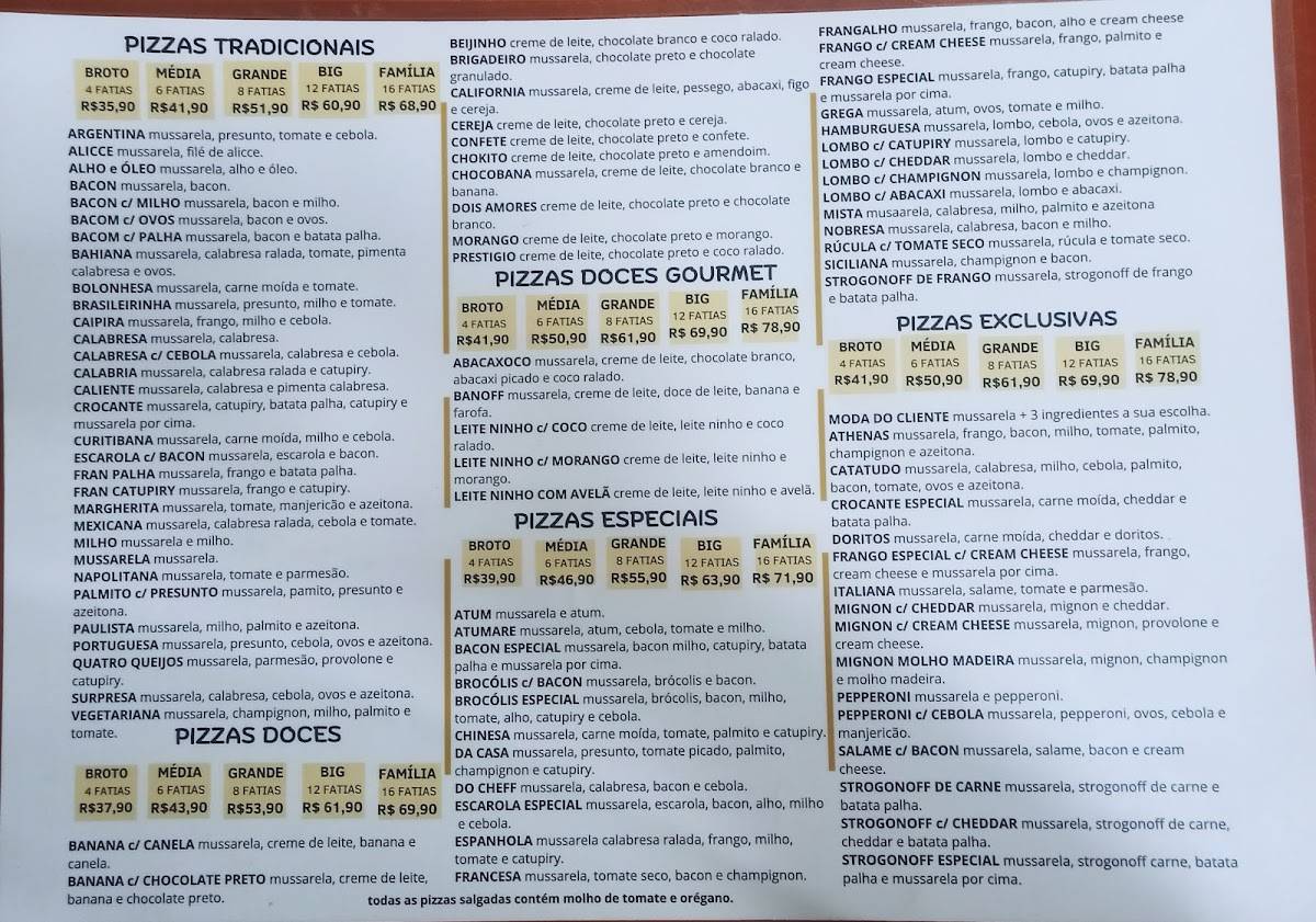 Pizzaria Athenas cardápio