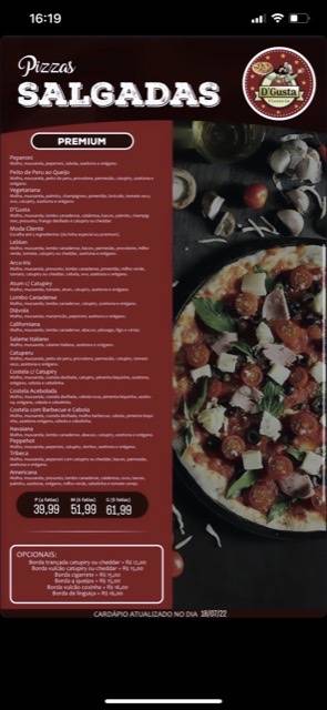 Pizzaria D’Gusta Rodízio cardápio