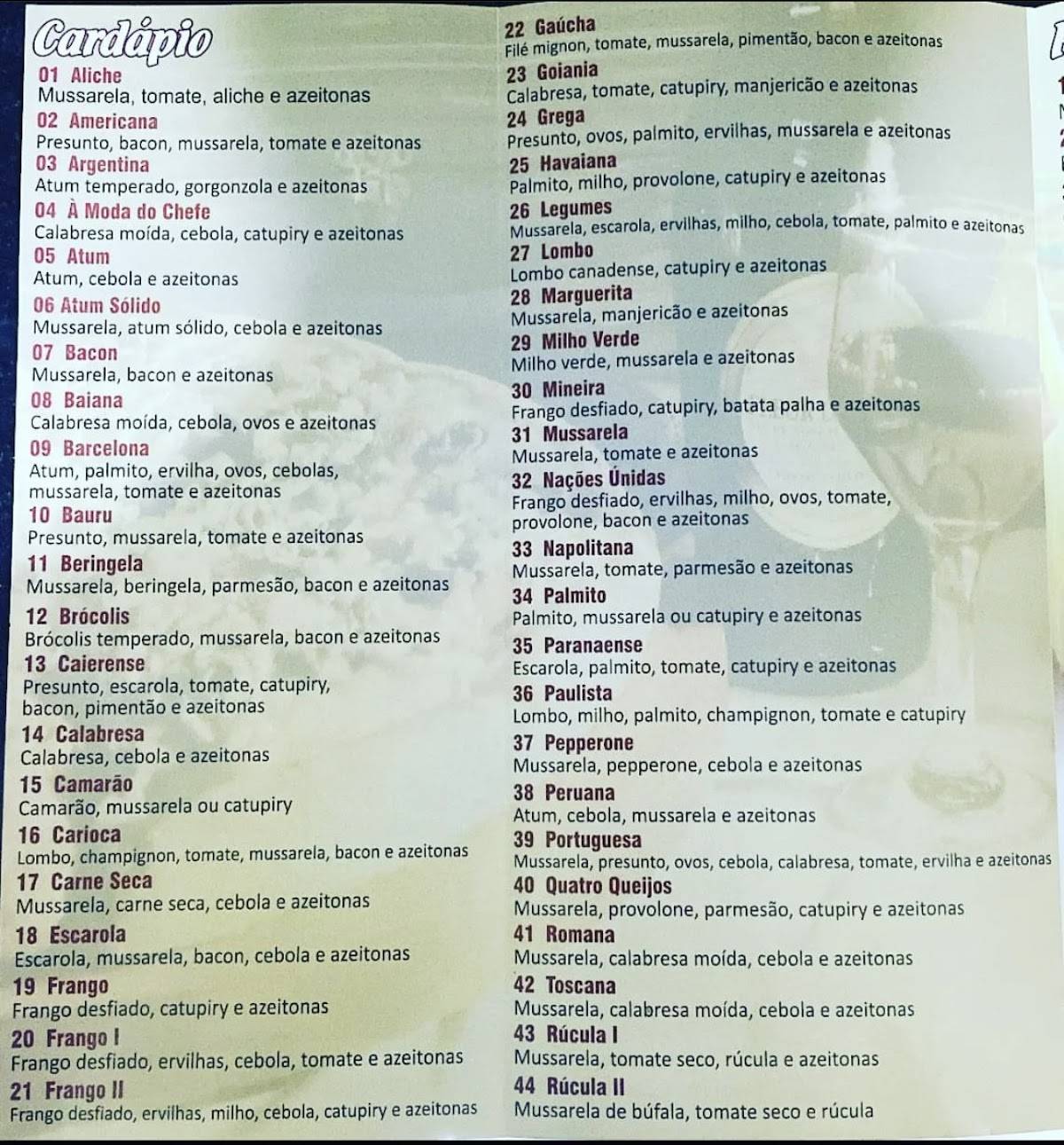 Fogazza Pizzaria em Caieiras Desde 1999 cardápio