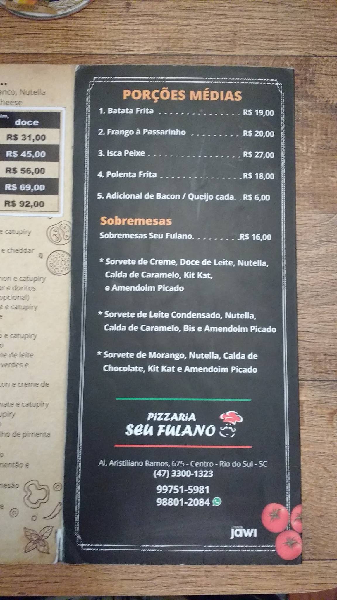 Seu Fulano Fornearia cardápio