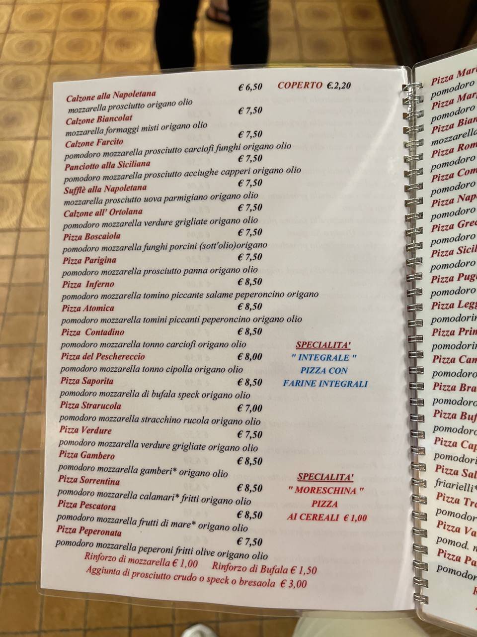 Menu di Al Faro 