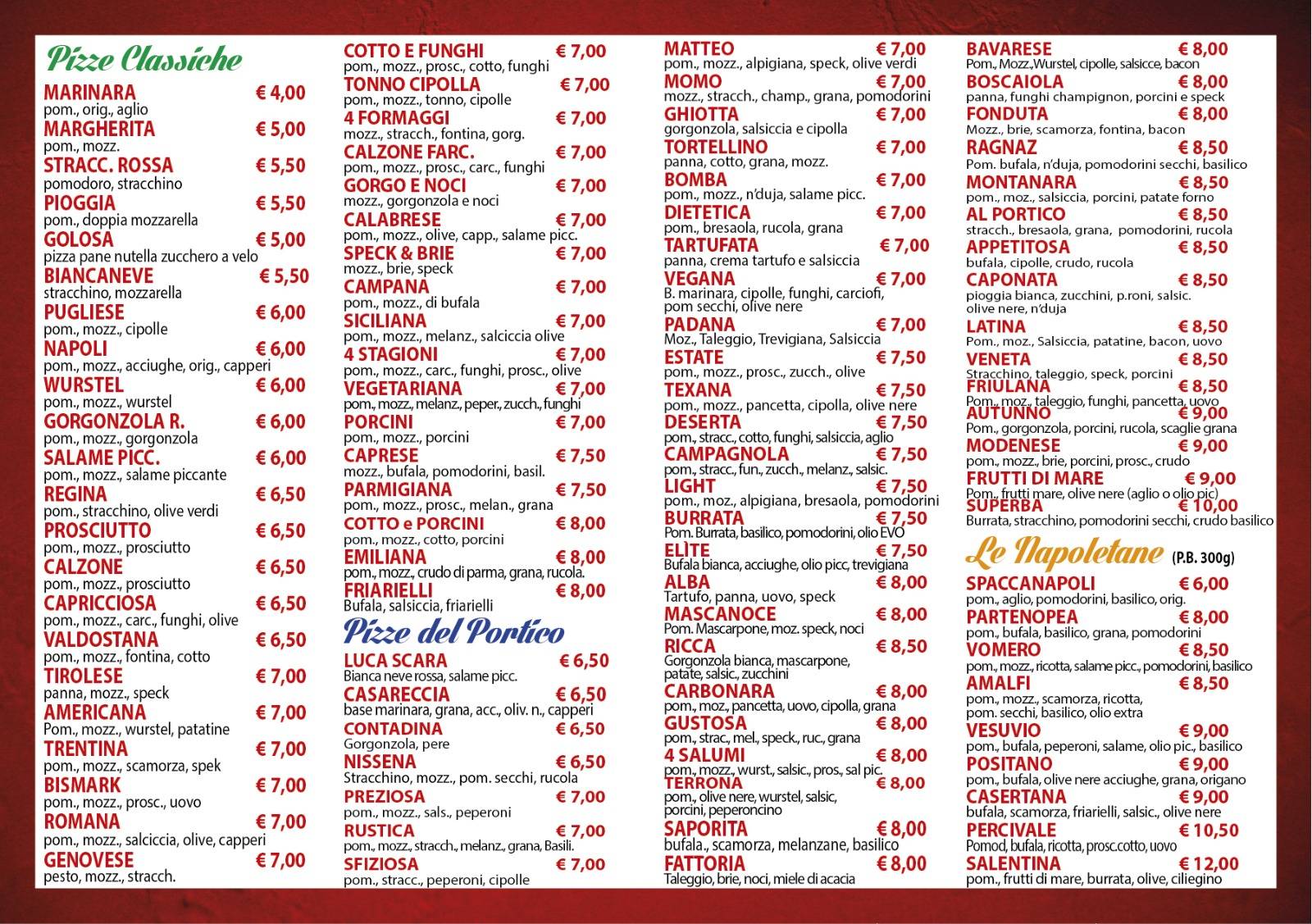 Menu di Pizzeria Al Portico - Oregina 
