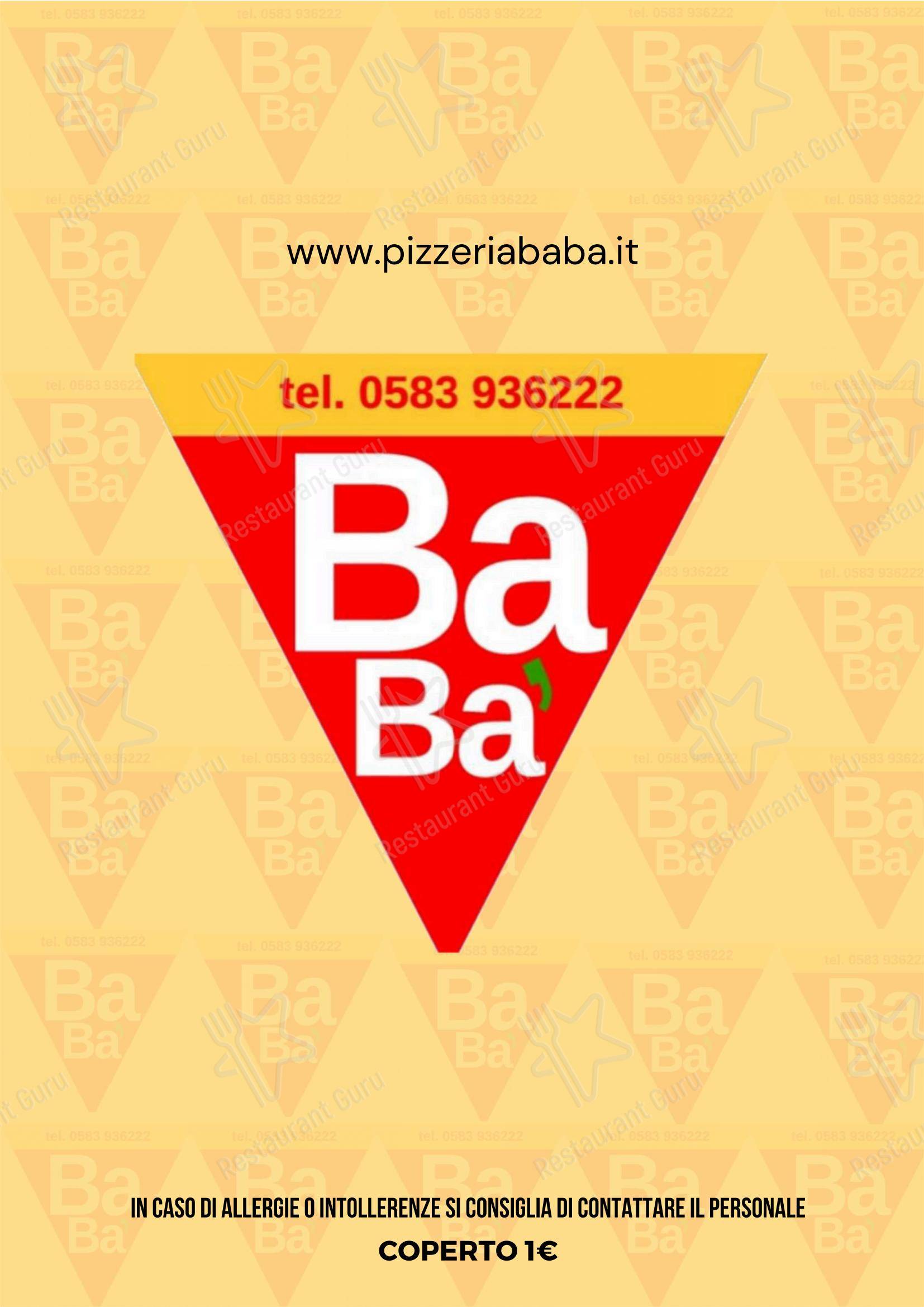 Menu bar per Pizzeria Babà pizzeria