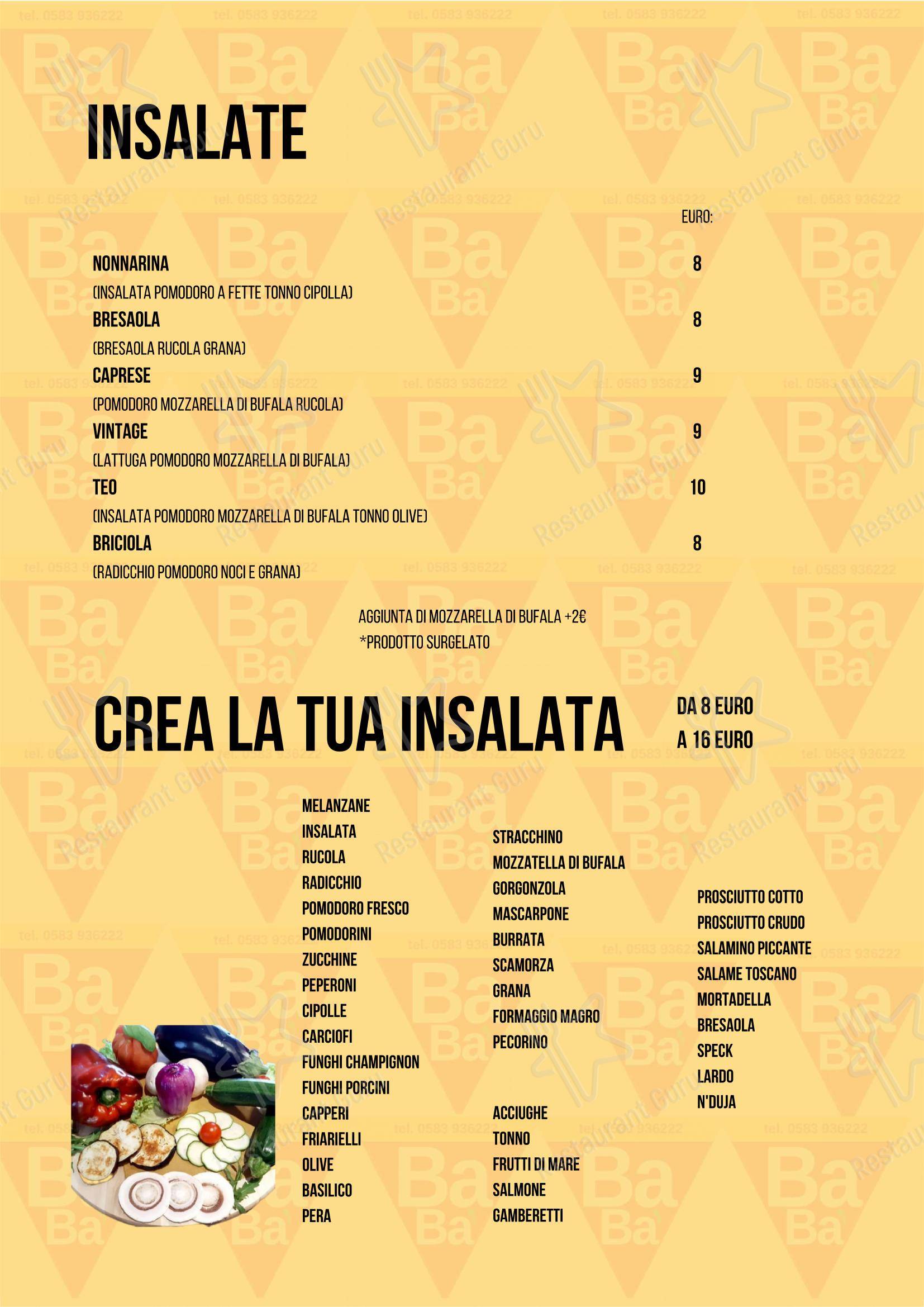Pizzeria Babà in Capannori - Menu bar