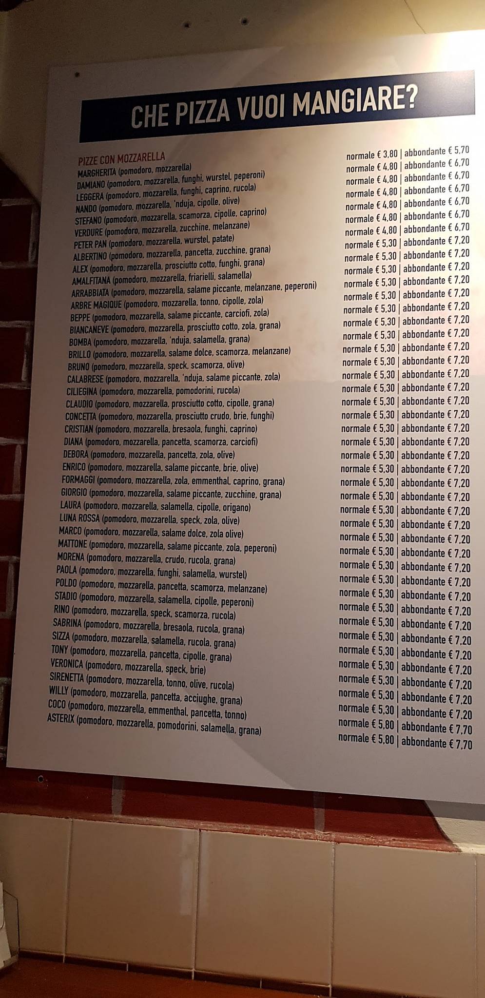 Menu di Pizzeria Belvedere • Mazzo di Rho 