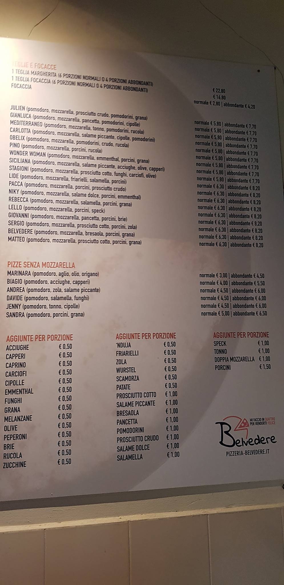 Menu di Pizzeria Belvedere • Mazzo di Rho 