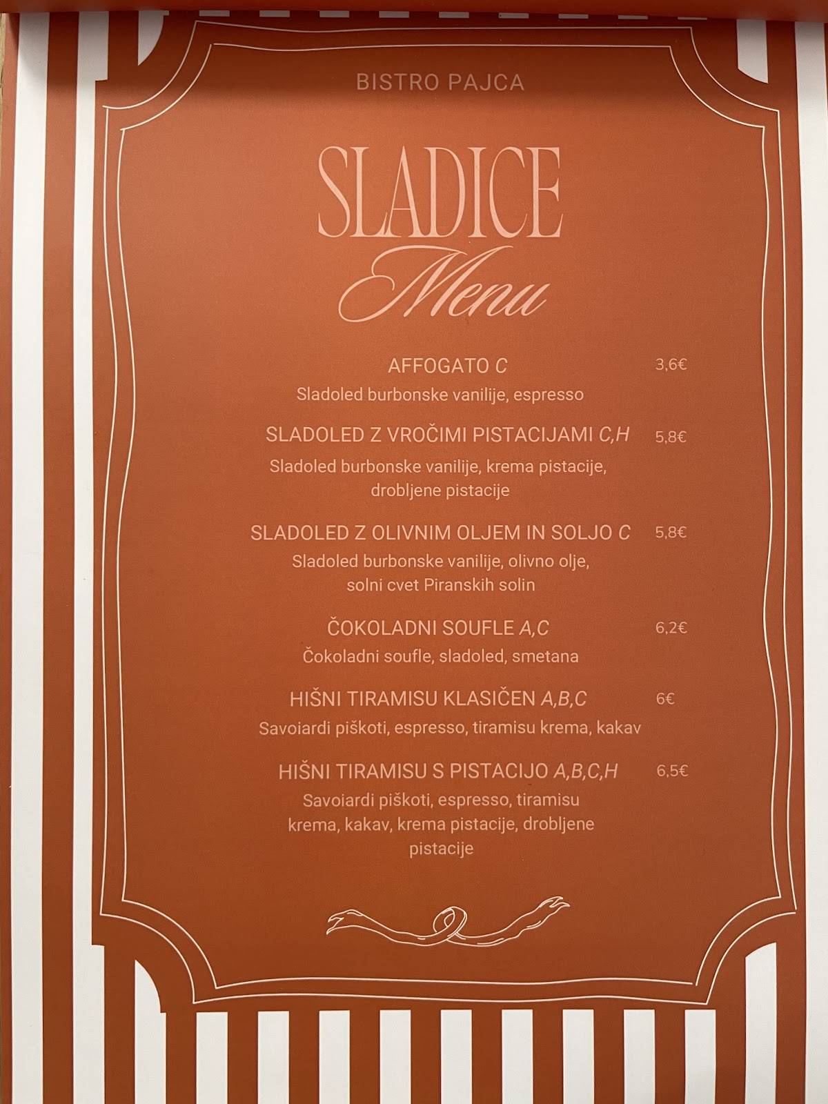 Menu di Picerija Pajca 