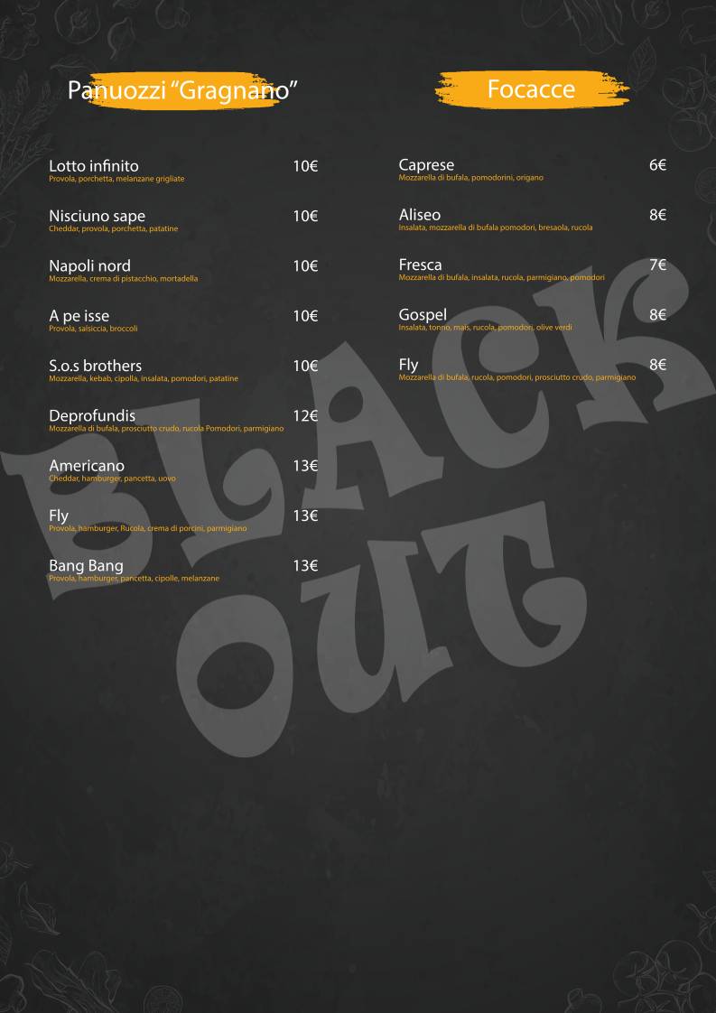 Menu di Pizzeria Blackout 