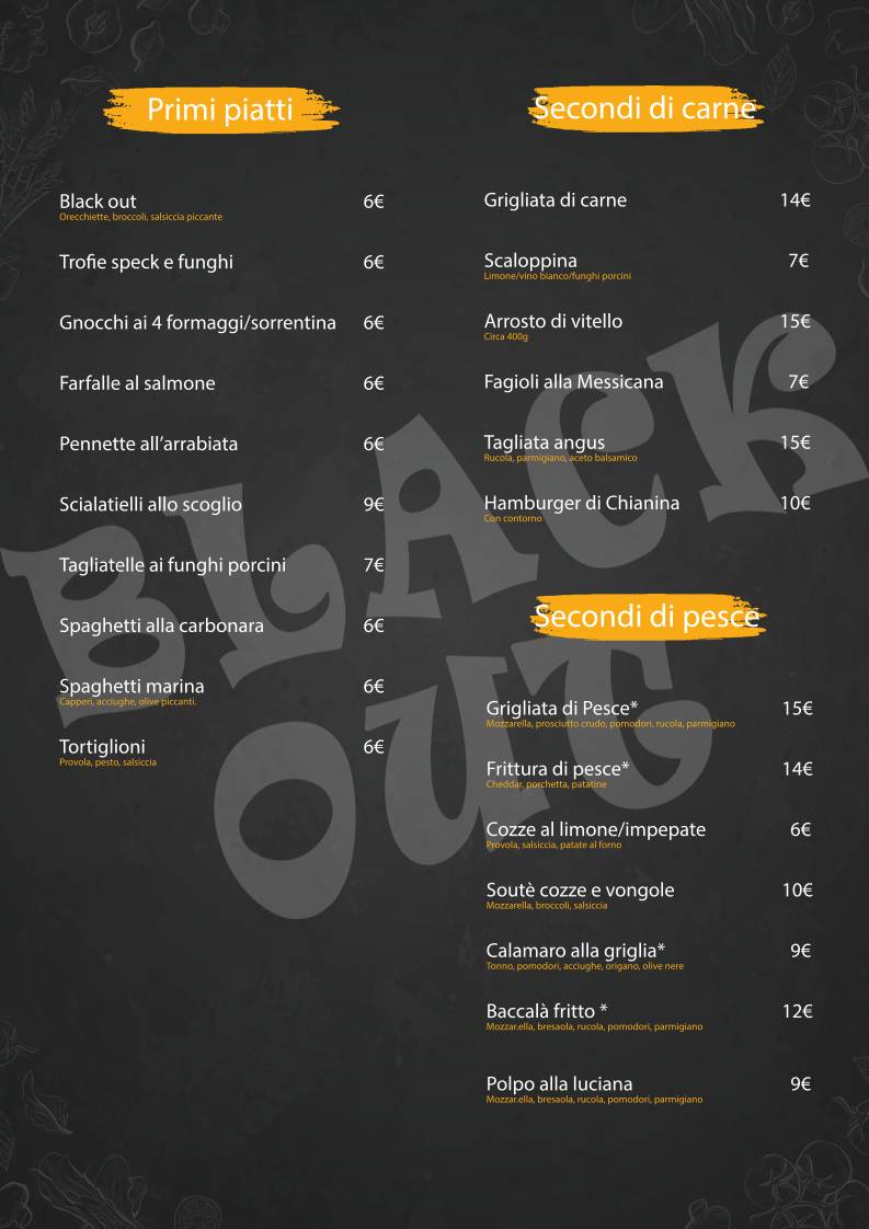 Menu di Pizzeria Blackout 