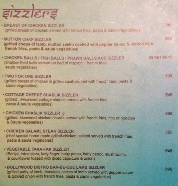 Bollywood Biistro menu
