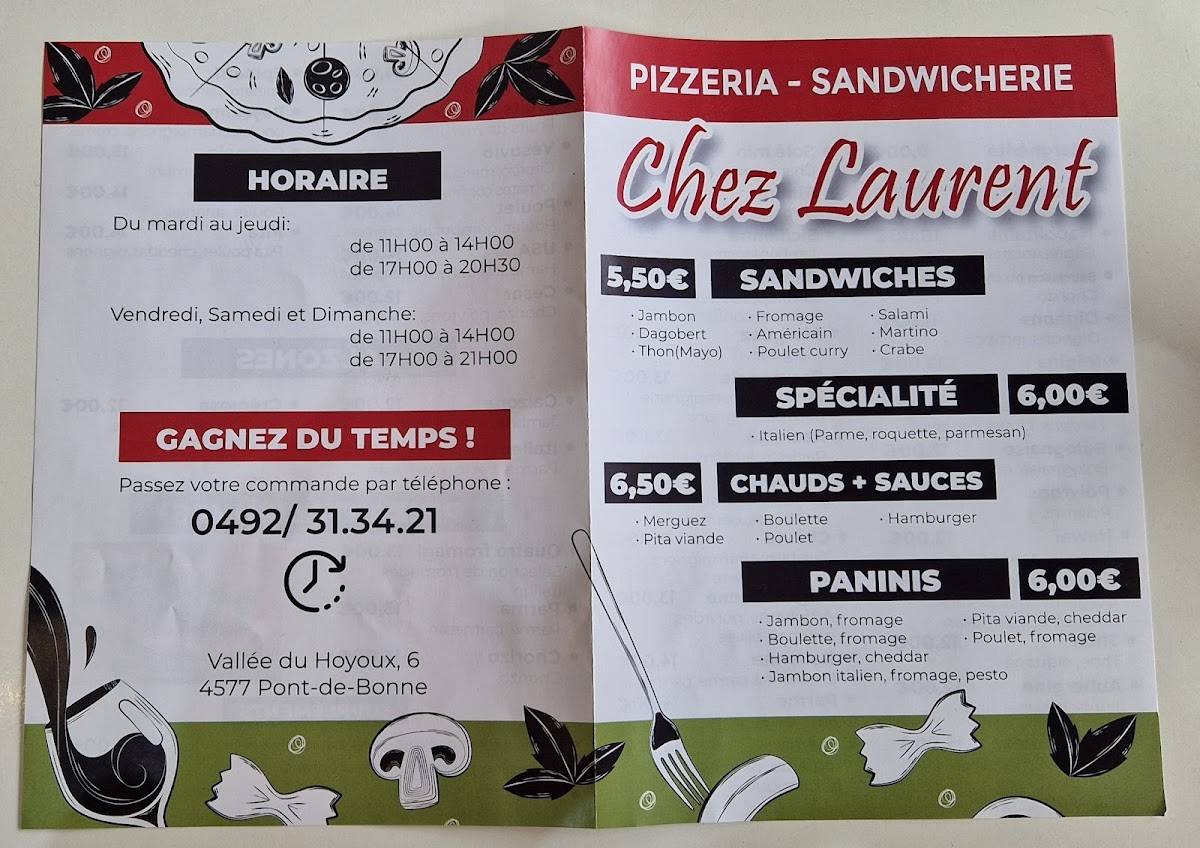 Menu de Pizzeria Chez Laurent