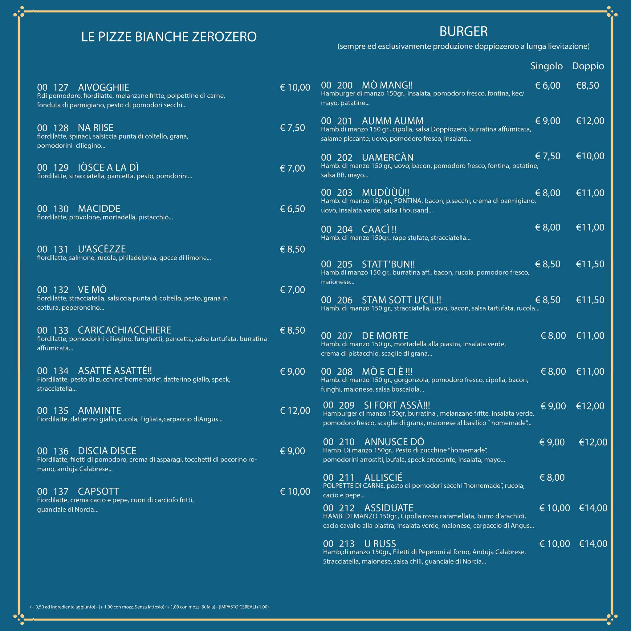 Menu di Pizzeria Doppiozero 