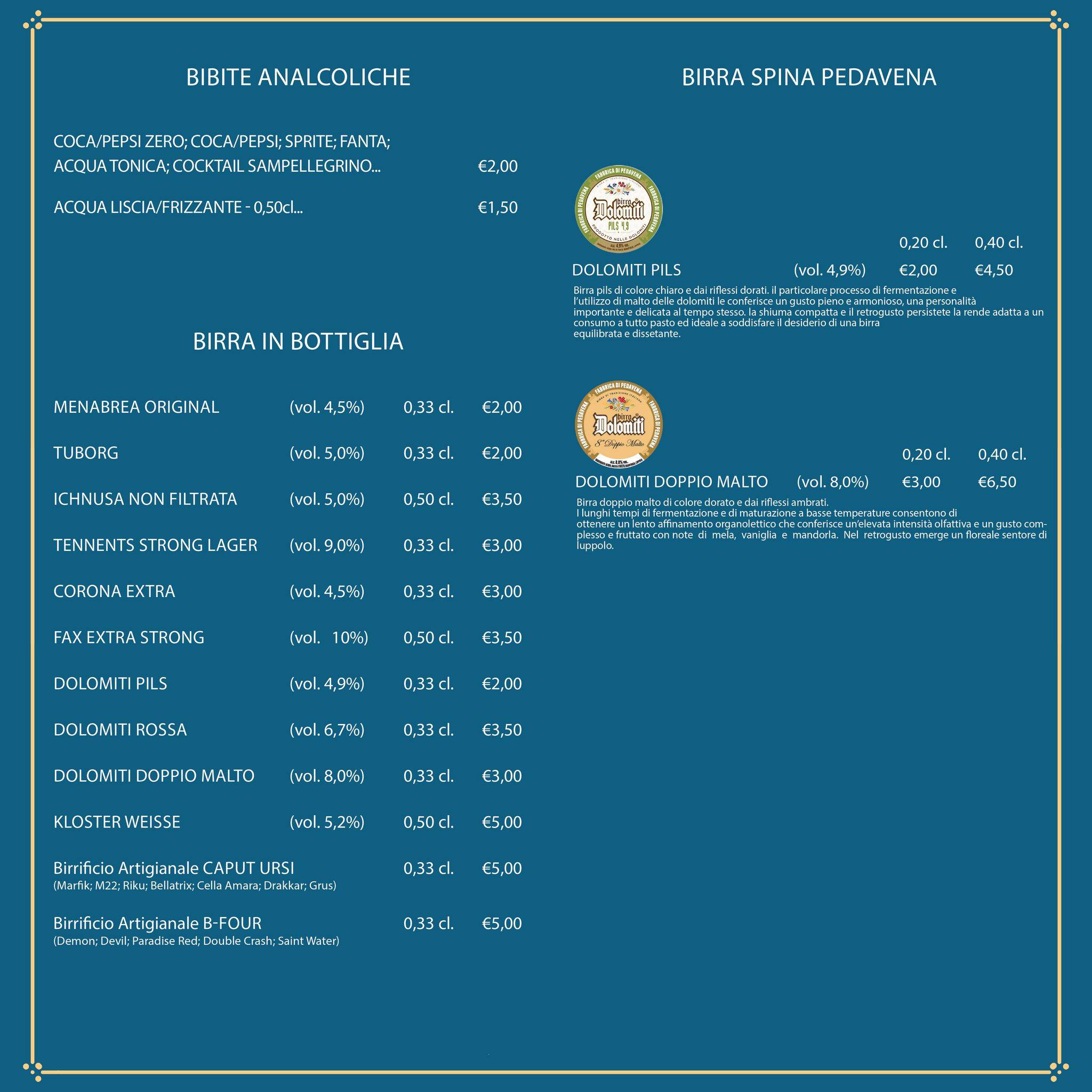 Menu di Pizzeria Doppiozero 