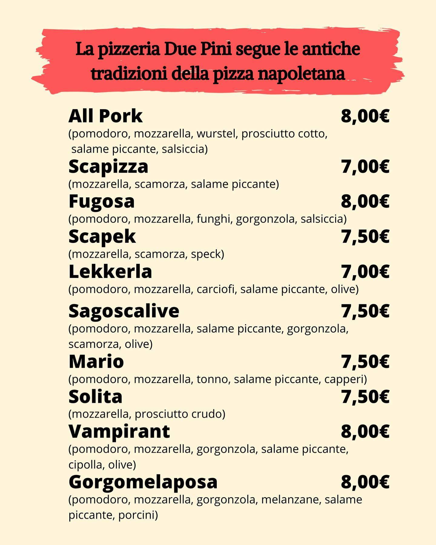 Menu di Pizzeria Due Pini 