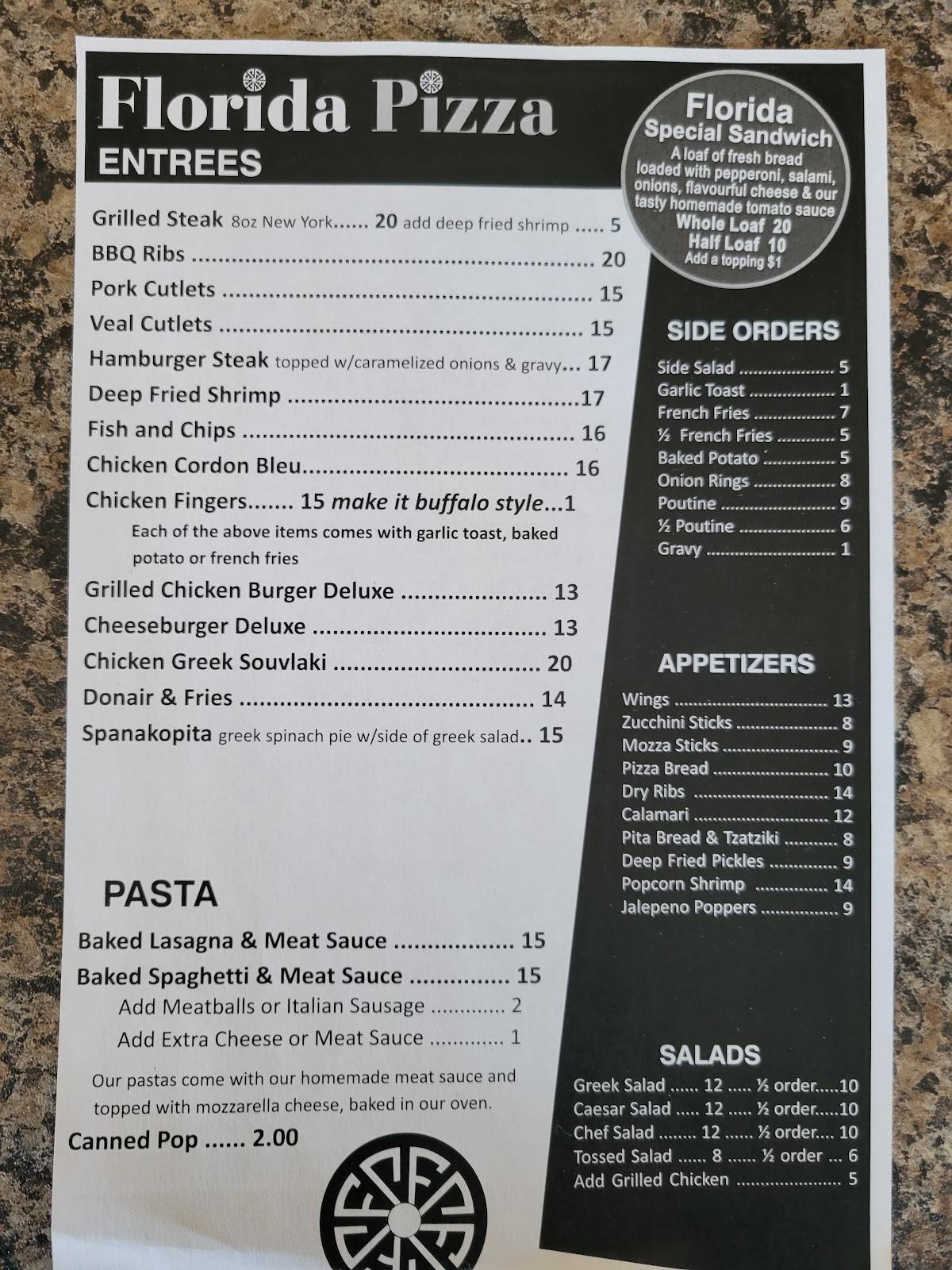 Menu at Florida Pizza pizzeria, Devon