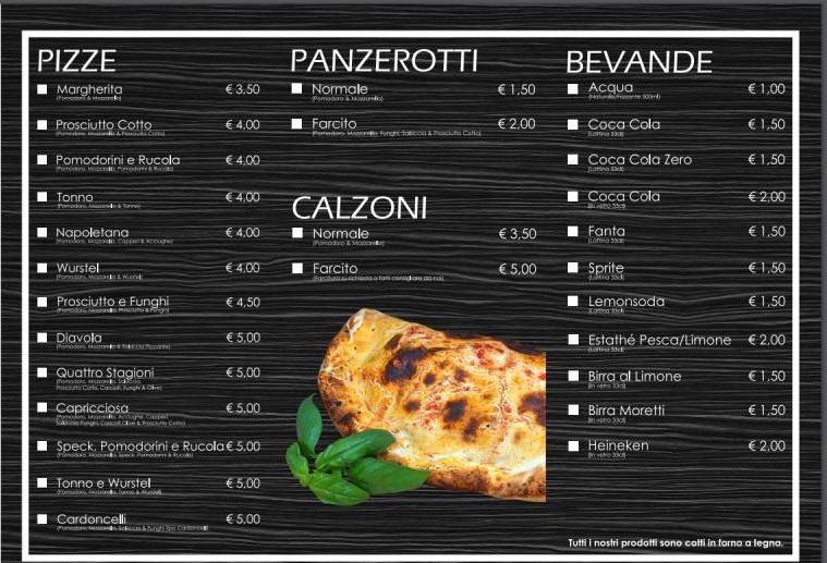 Menu di Pizzeria Free Time - Pizze da Asporto e Panzerotti al Forno 