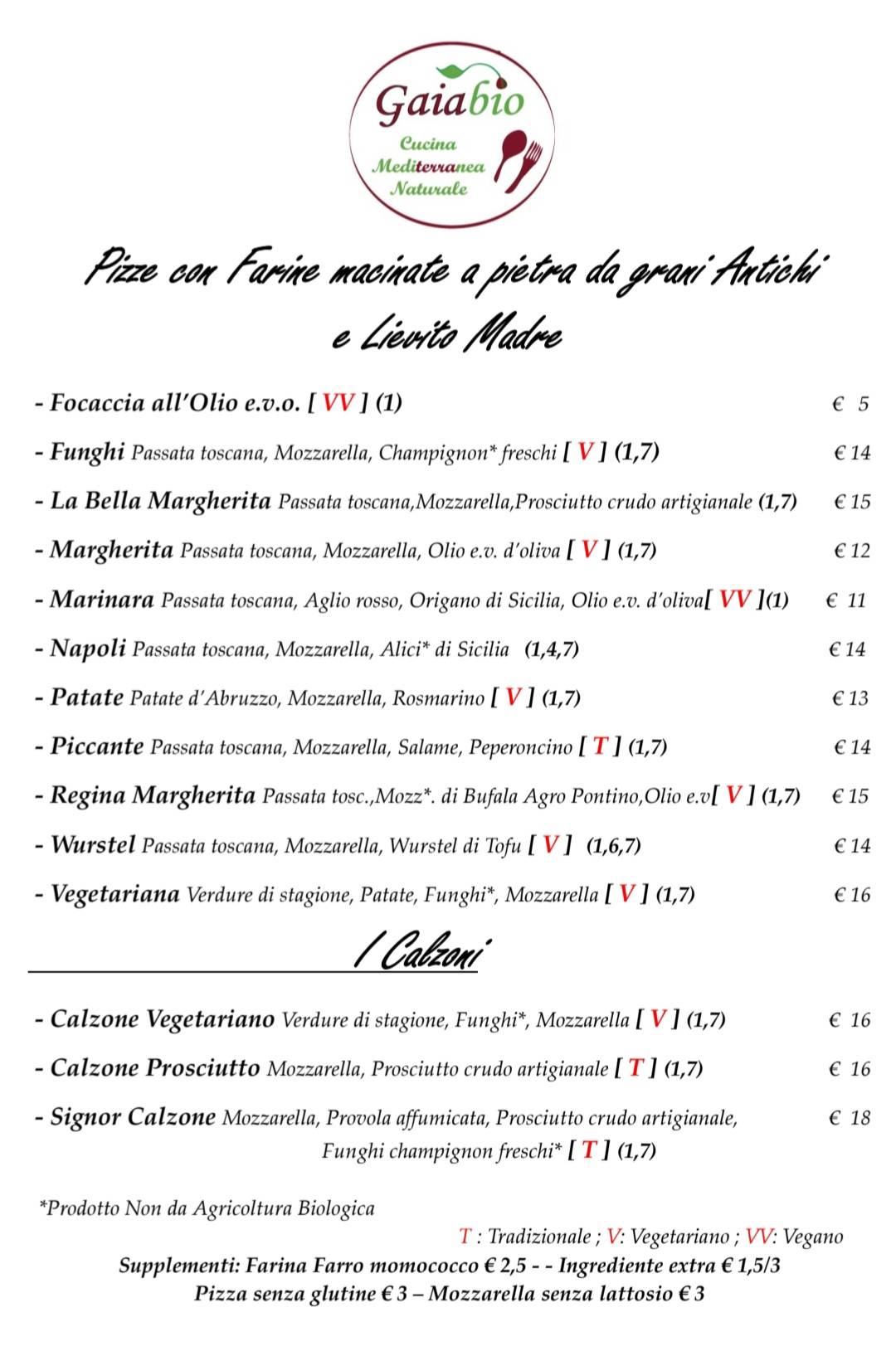 Menu di Gaia.Bio 