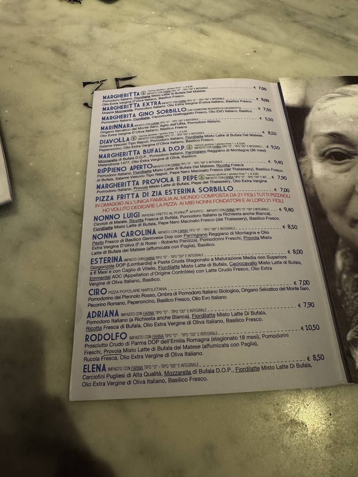 Menu di Gino e Toto Sorbillo 