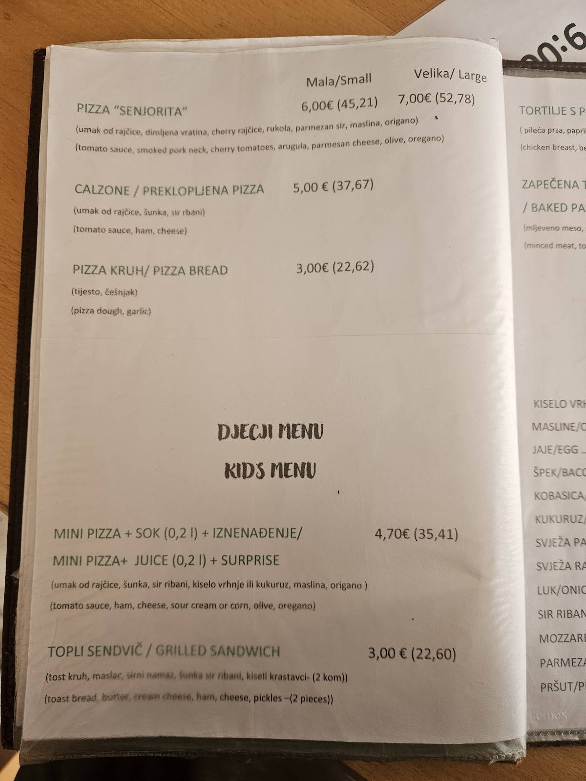 Menu di Pizzeria Jojo 