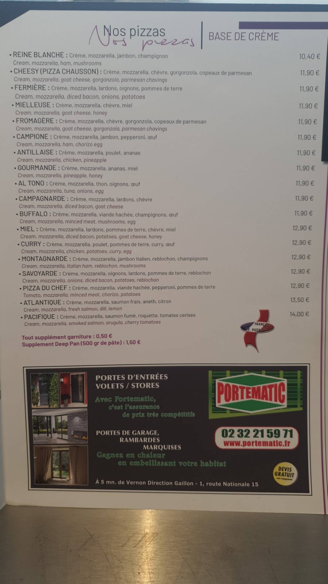 Menu de Le Lydo