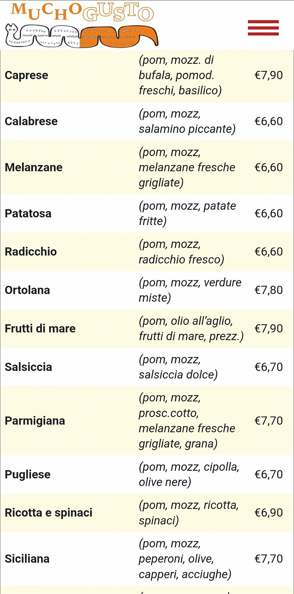 Menu di Pizzeria Mucho Gusto 