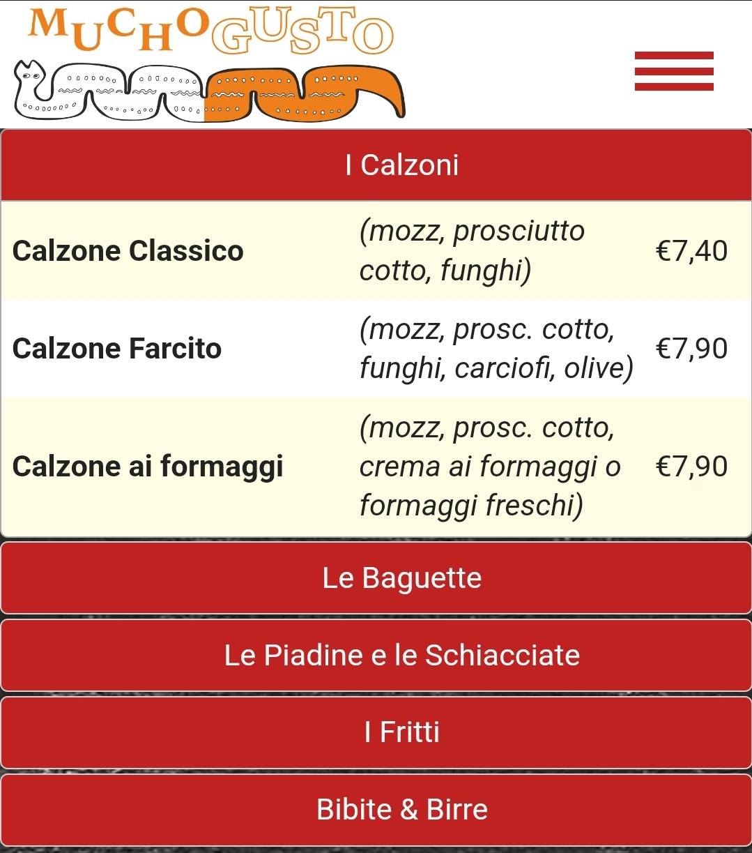 Menu di Pizzeria Mucho Gusto 
