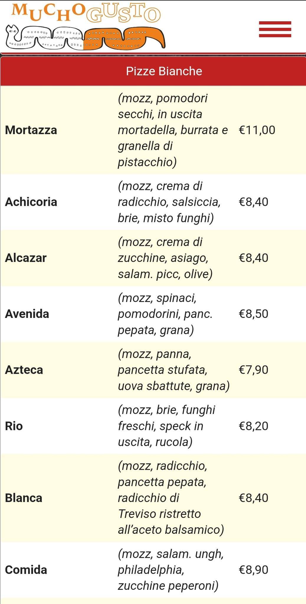 Menu di Pizzeria Mucho Gusto 