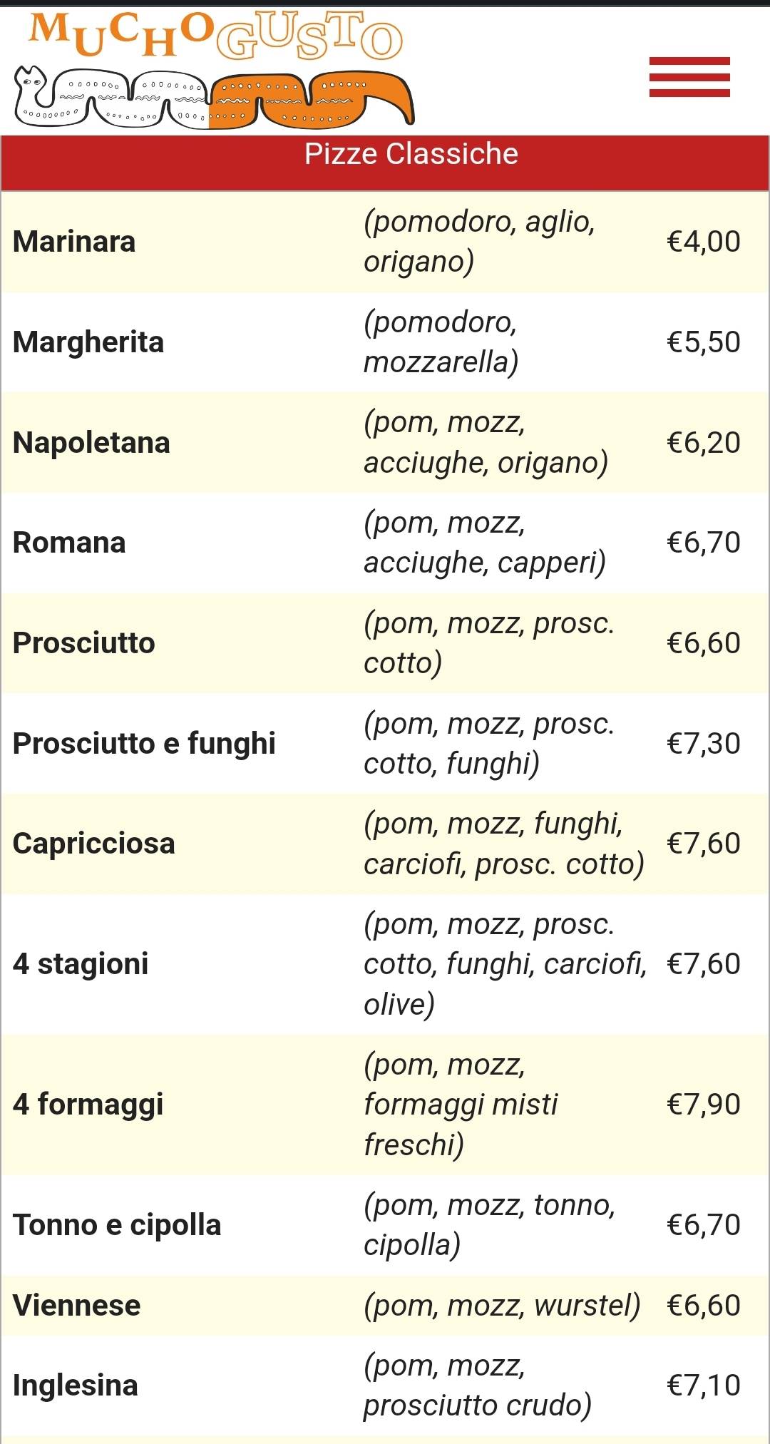 Menu di Pizzeria Mucho Gusto 