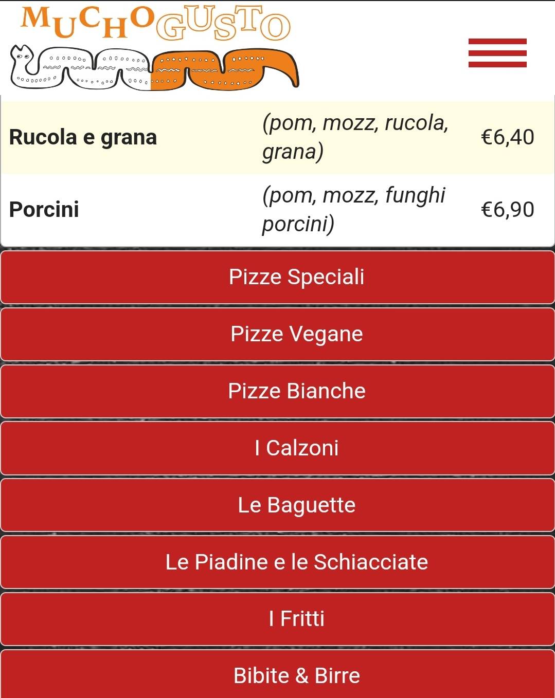Menu di Pizzeria Mucho Gusto 