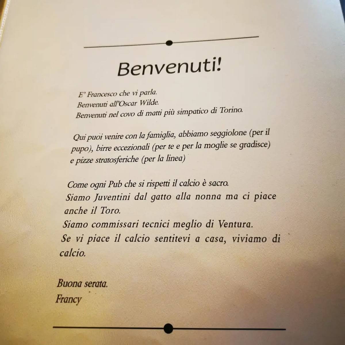 Menu di Oscar Wilde 