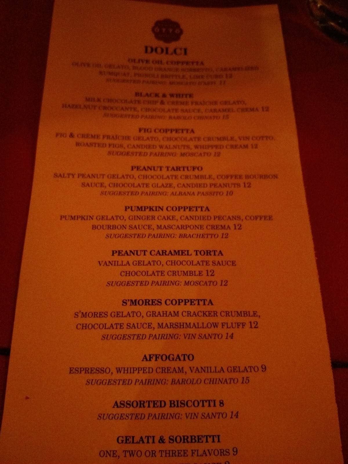 Menu at Otto Enoteca Pizzeria, New York City