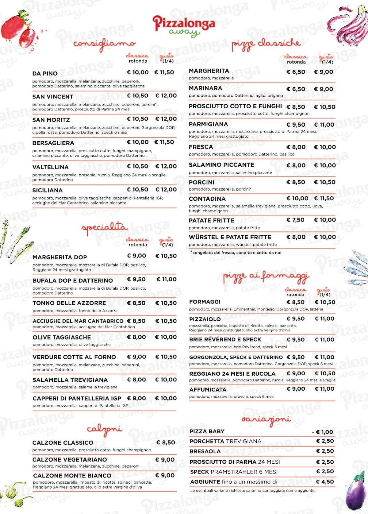 Menu de Pizzalonga Away Albignasego