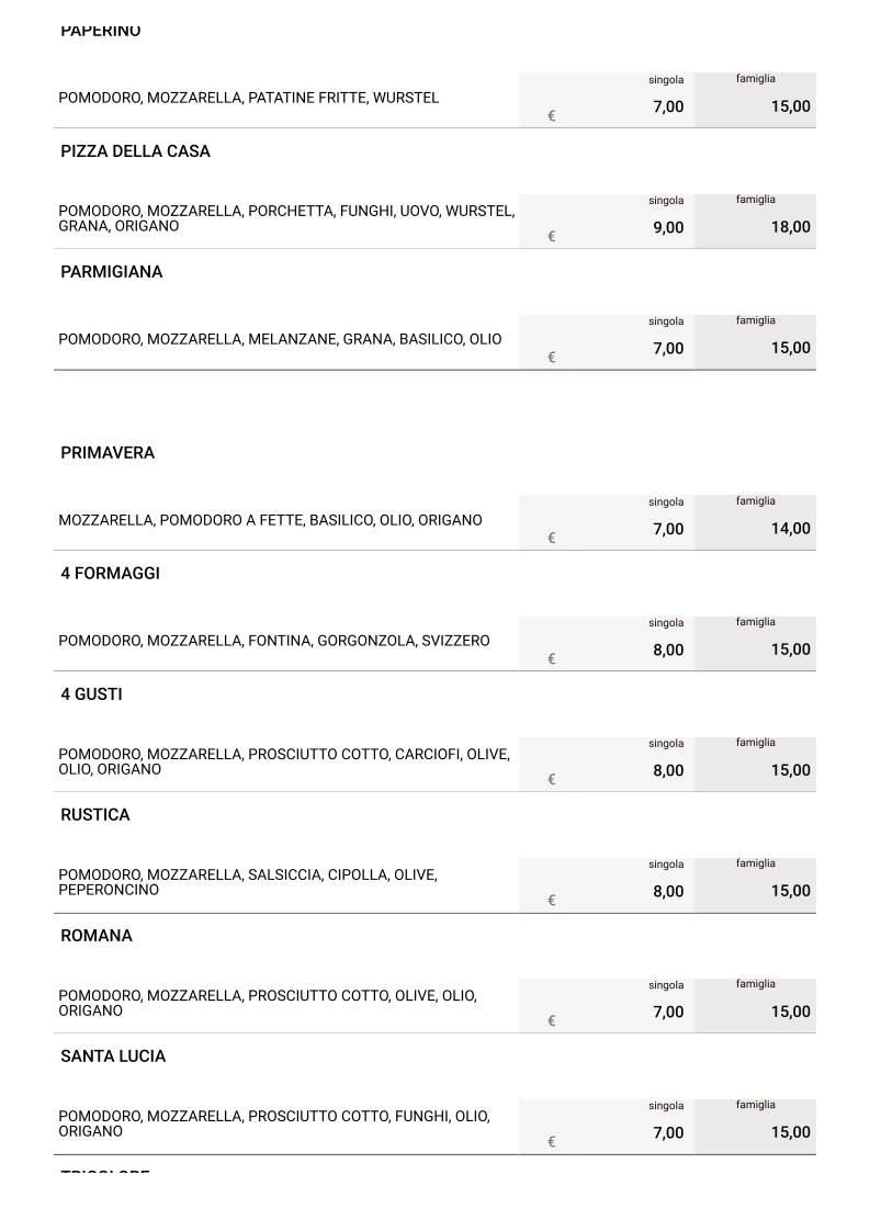 Menu di Pizzeria al Rustico 